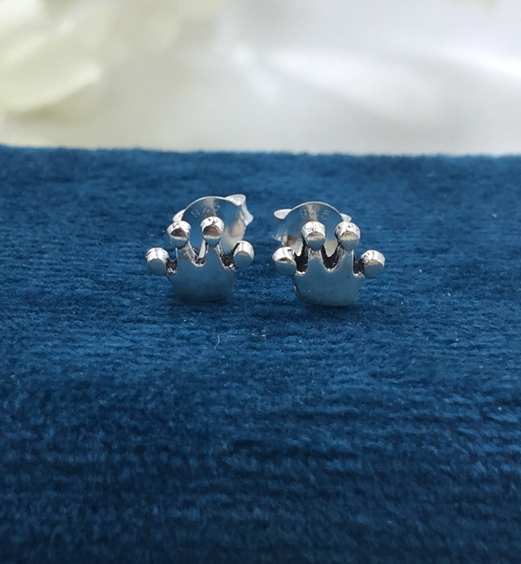 925 Sterling silver Small Princess Crown Stud Earrings Queen Jewellery Crown Jewelry Minimalist Handmade Gift Studs with Pushback