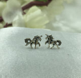 925 Sterling silver Unique Hawaiian Small Horse Unicorn Earrings Cute Animal Studs  Minimalist Handmade Gift Studs with Pushback