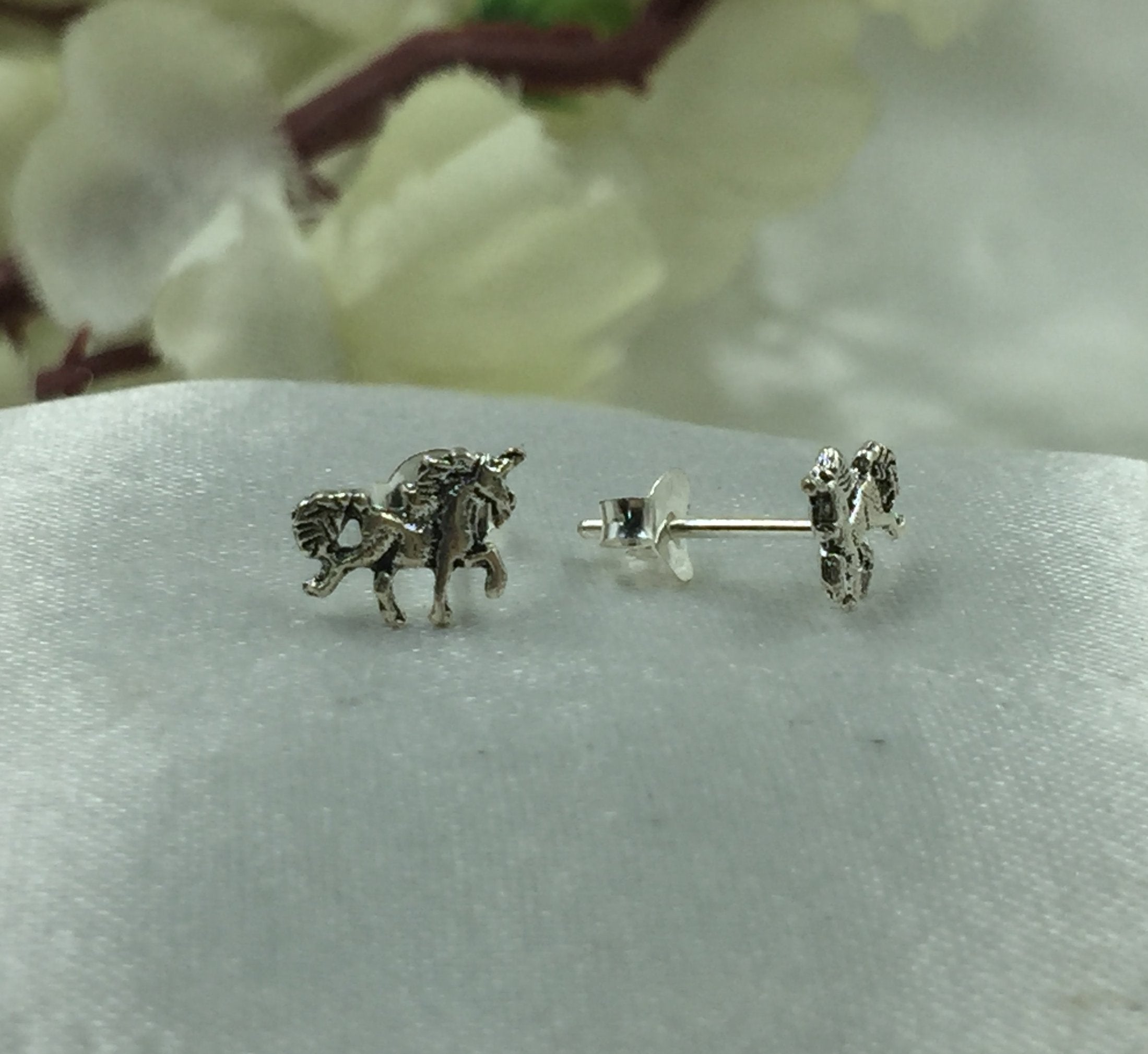 925 Sterling silver Unique Hawaiian Small Horse Unicorn Earrings Cute Animal Studs  Minimalist Handmade Gift Studs with Pushback