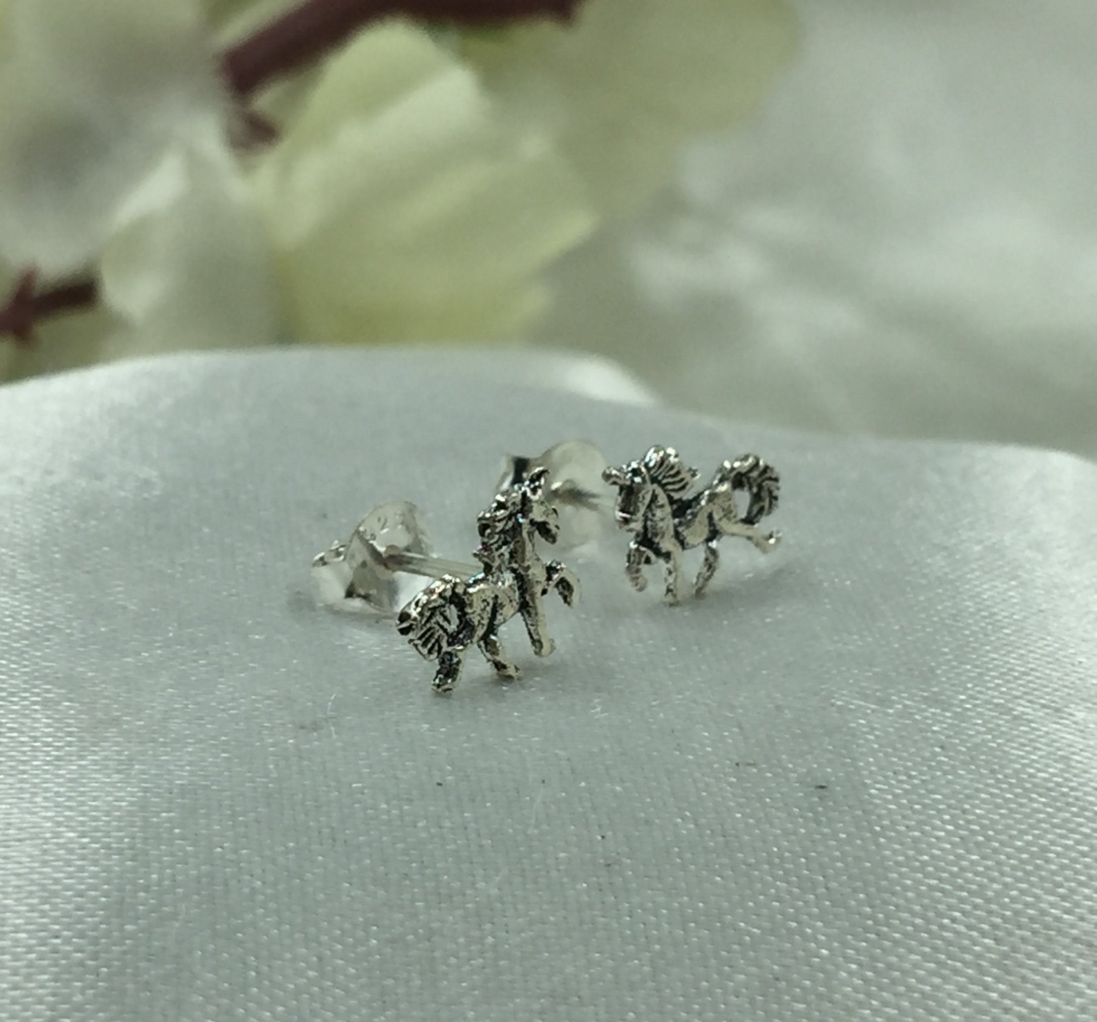 925 Sterling silver Unique Hawaiian Small Horse Unicorn Earrings Cute Animal Studs  Minimalist Handmade Gift Studs with Pushback