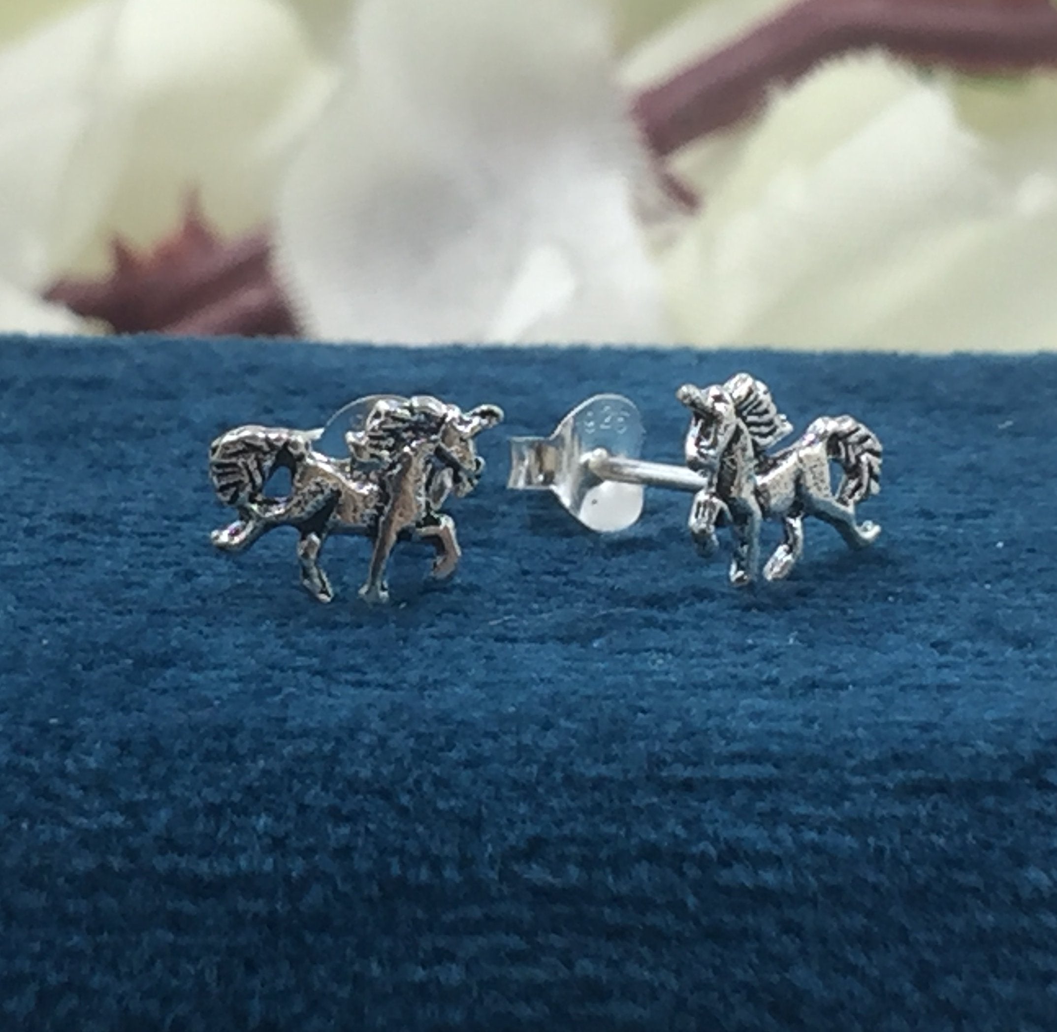 925 Sterling silver Unique Hawaiian Small Horse Unicorn Earrings Cute Animal Studs  Minimalist Handmade Gift Studs with Pushback