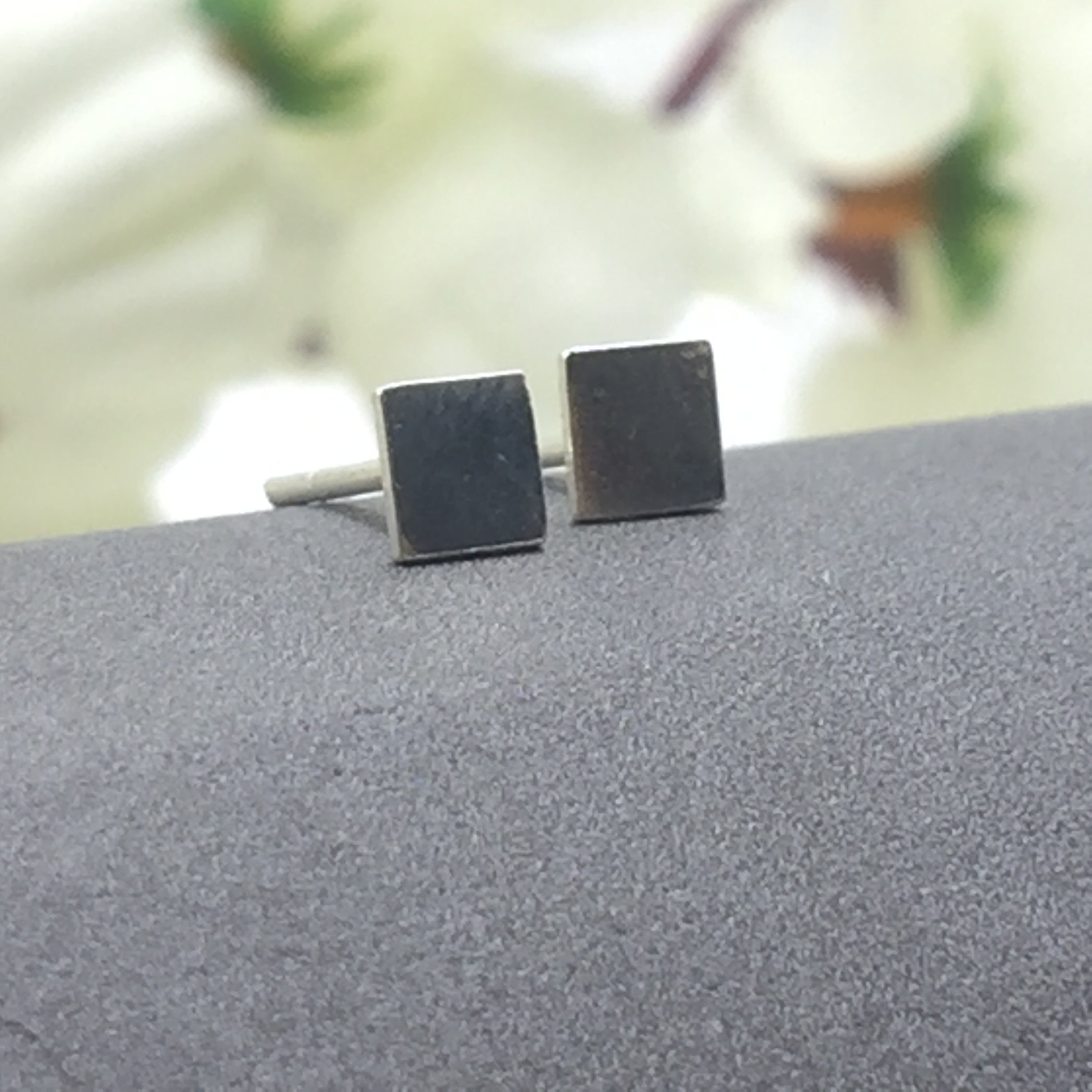 Sterling Silver 925 Small Tiny Square Flat Unisex Studs Earrings Minimalist Handmade Gift Studs with Pushback