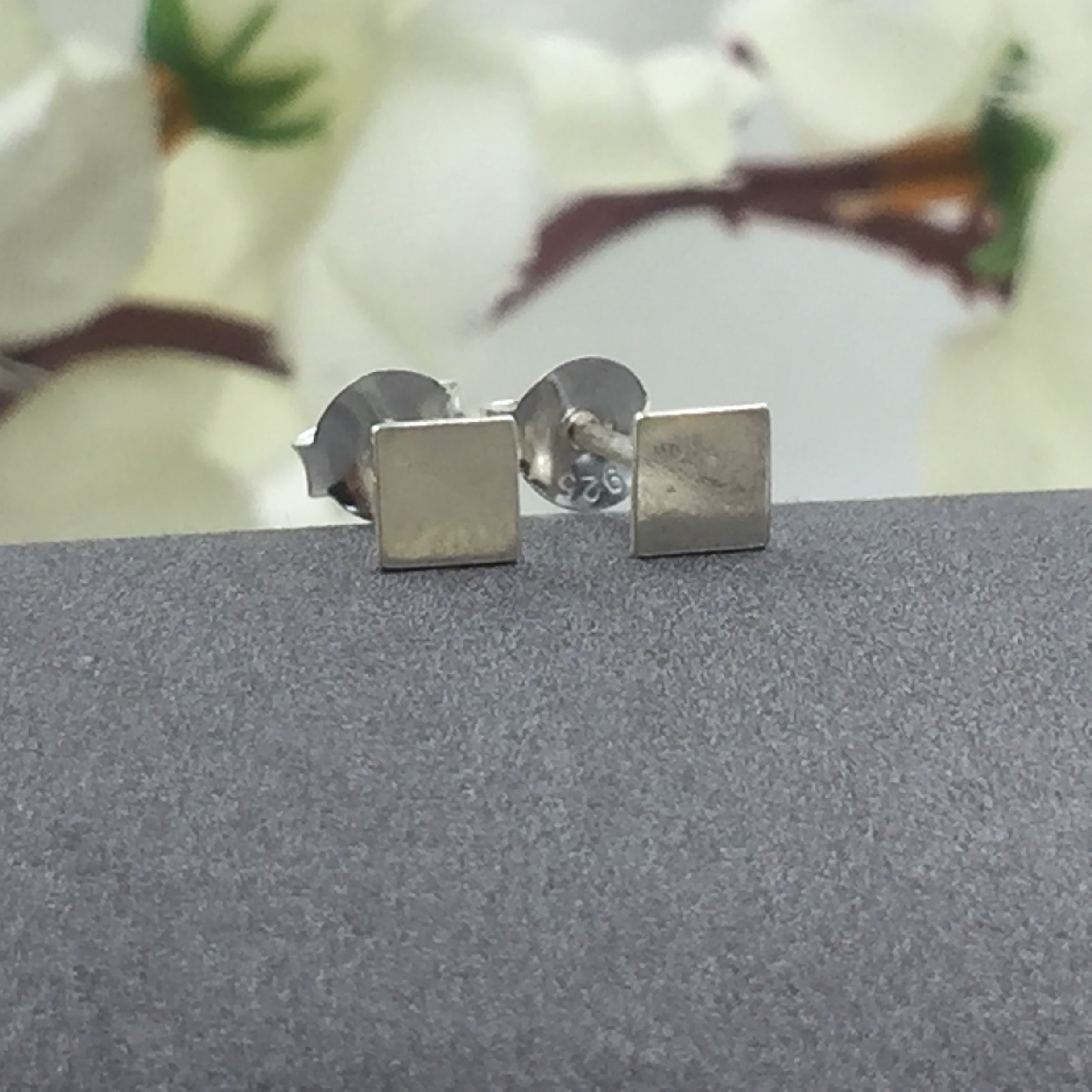 Sterling Silver 925 Small Tiny Square Flat Unisex Studs Earrings Minimalist Handmade Gift Studs with Pushback