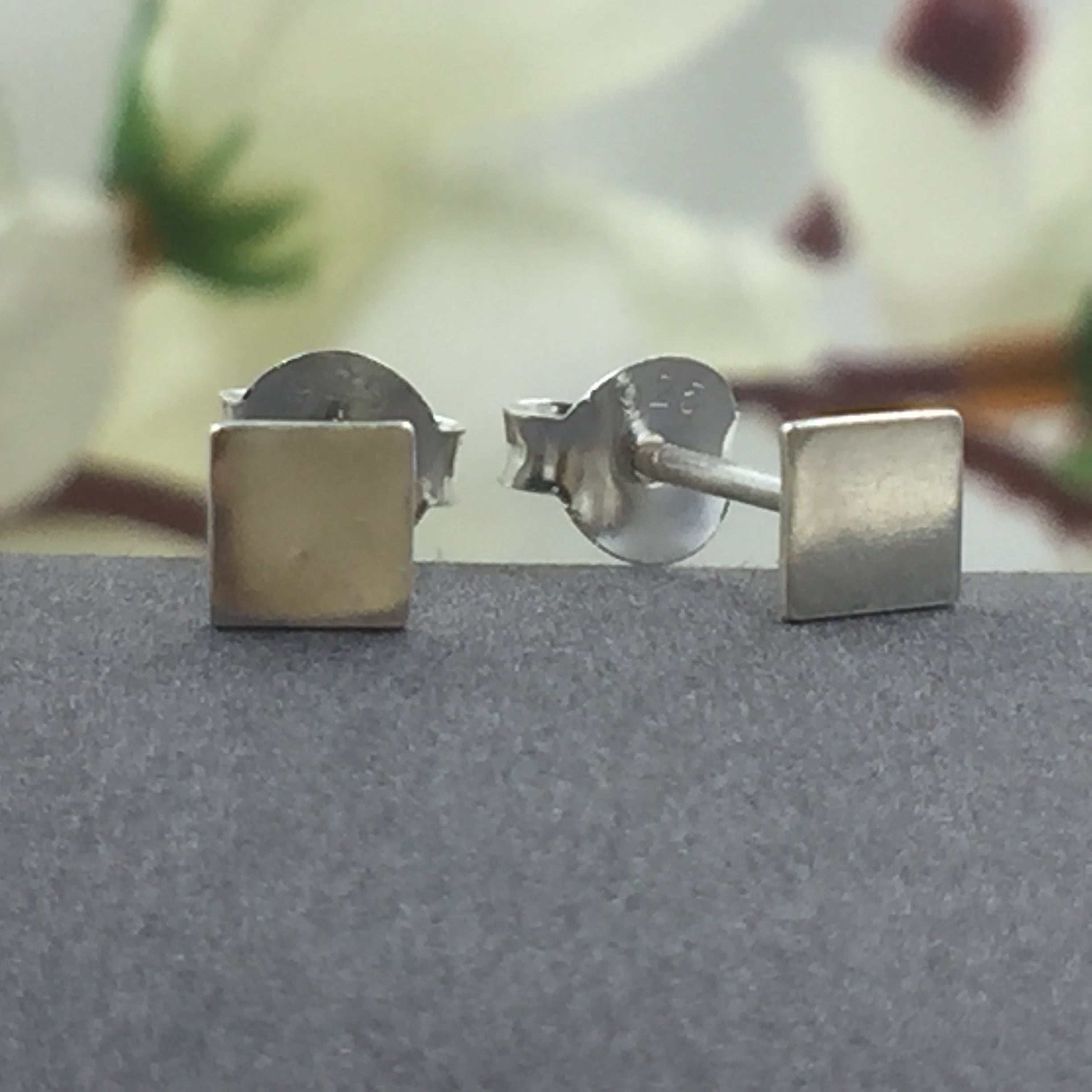 Sterling Silver 925 Small Tiny Square Flat Unisex Studs Earrings Minimalist Handmade Gift Studs with Pushback