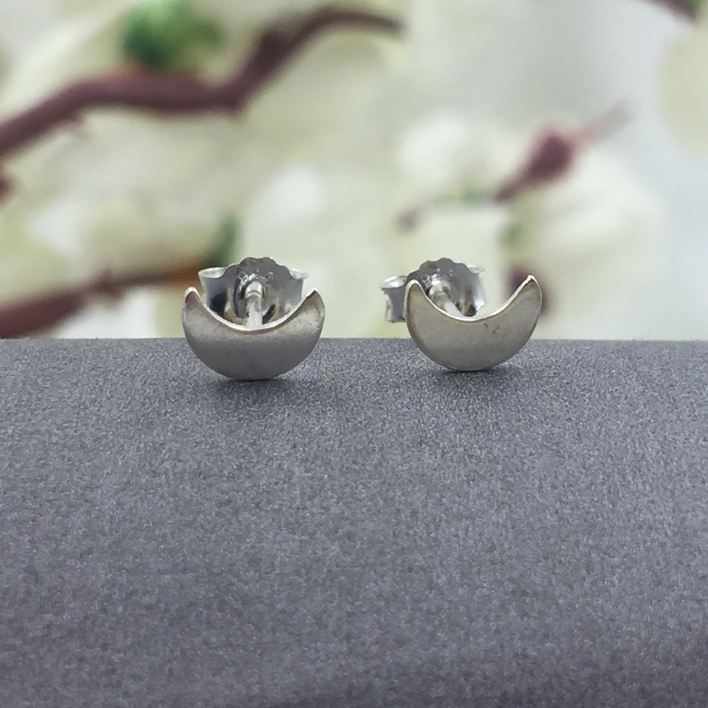 Sterling Silver 925 Crescent Moon Half Stud Earrings Little Moon Earrings Celestial Jewelry Minimalist Handmade Gift Studs with Pushback