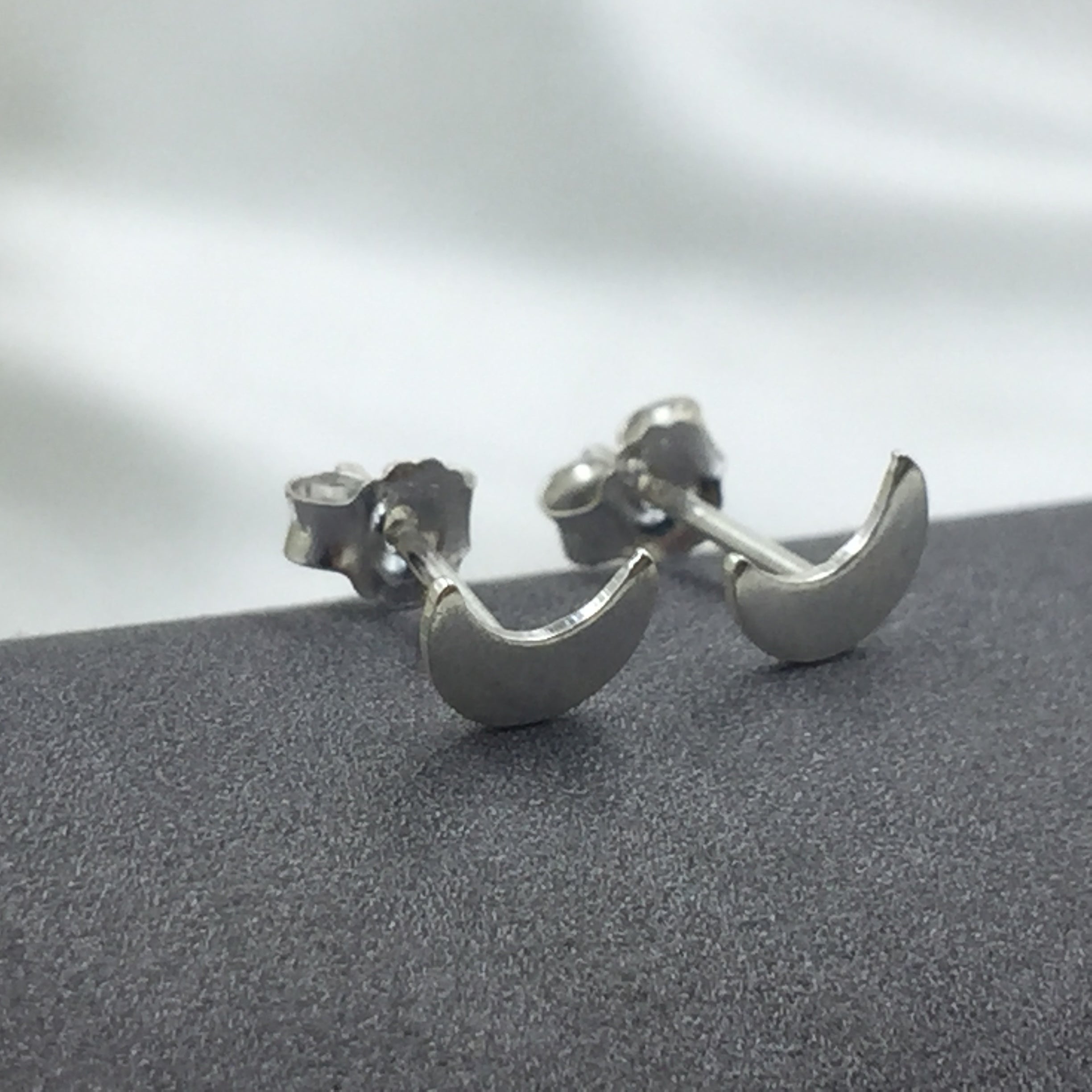Sterling Silver 925 Crescent Moon Half Stud Earrings Little Moon Earrings Celestial Jewelry Minimalist Handmade Gift Studs with Pushback