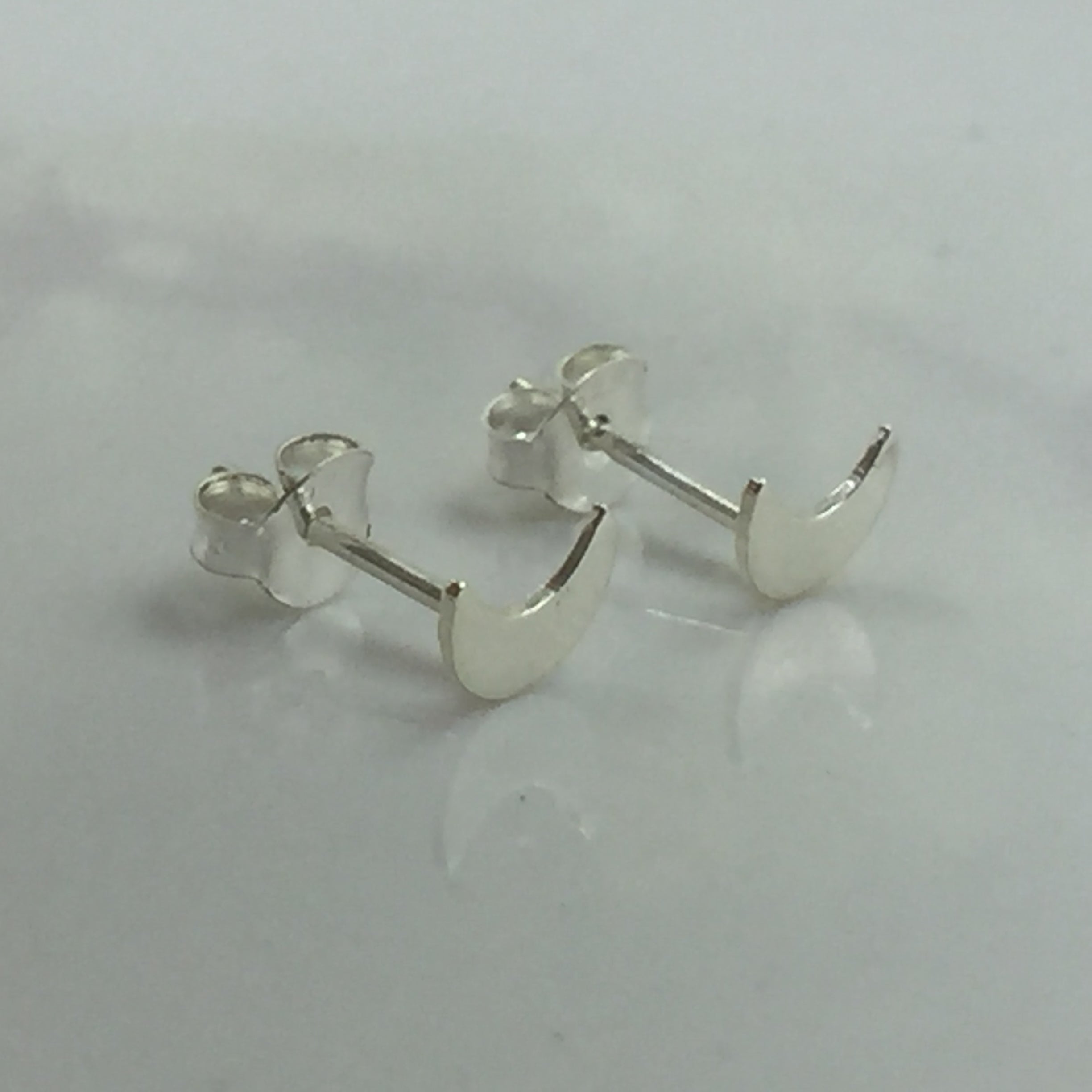 Sterling Silver 925 Crescent Moon Half Stud Earrings Little Moon Earrings Celestial Jewelry Minimalist Handmade Gift Studs with Pushback