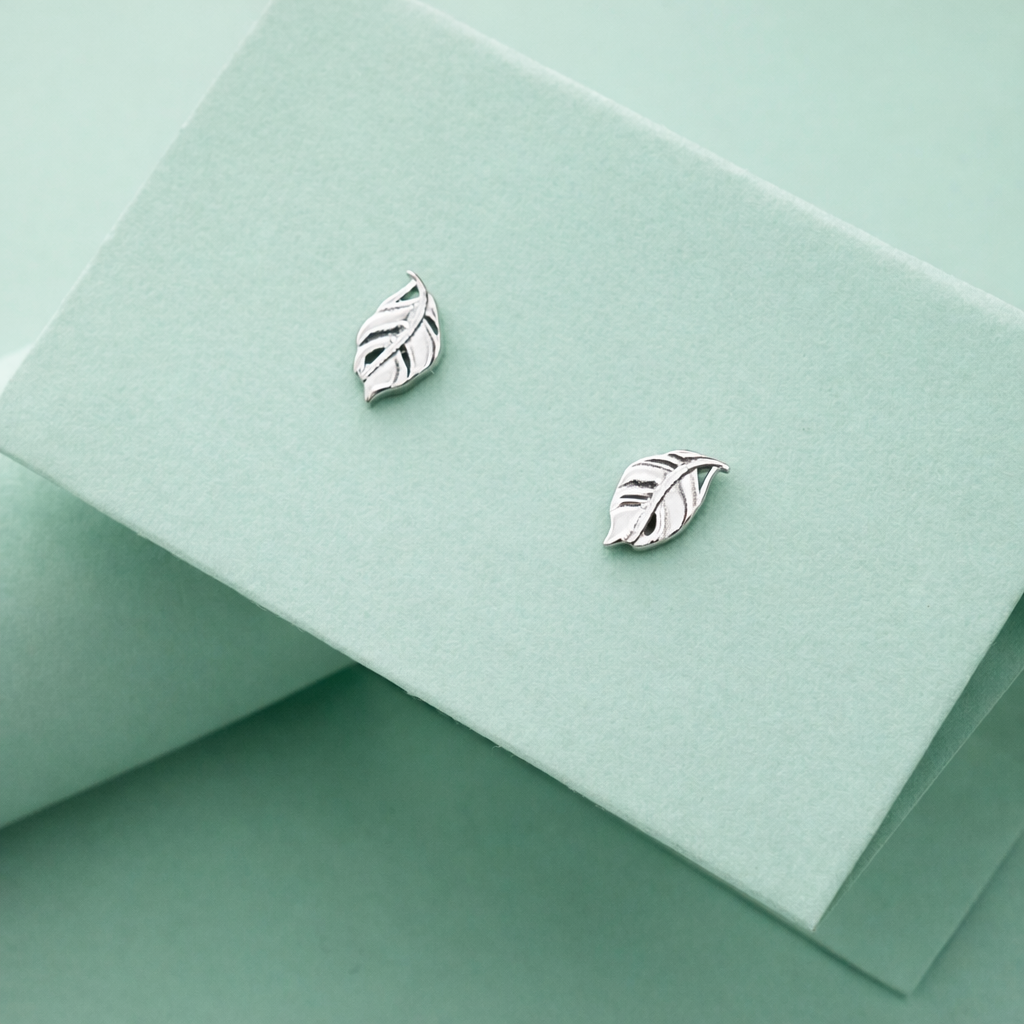 925 Sterling Silver Leaf Stud Earrings Nature Inspired Jewelry