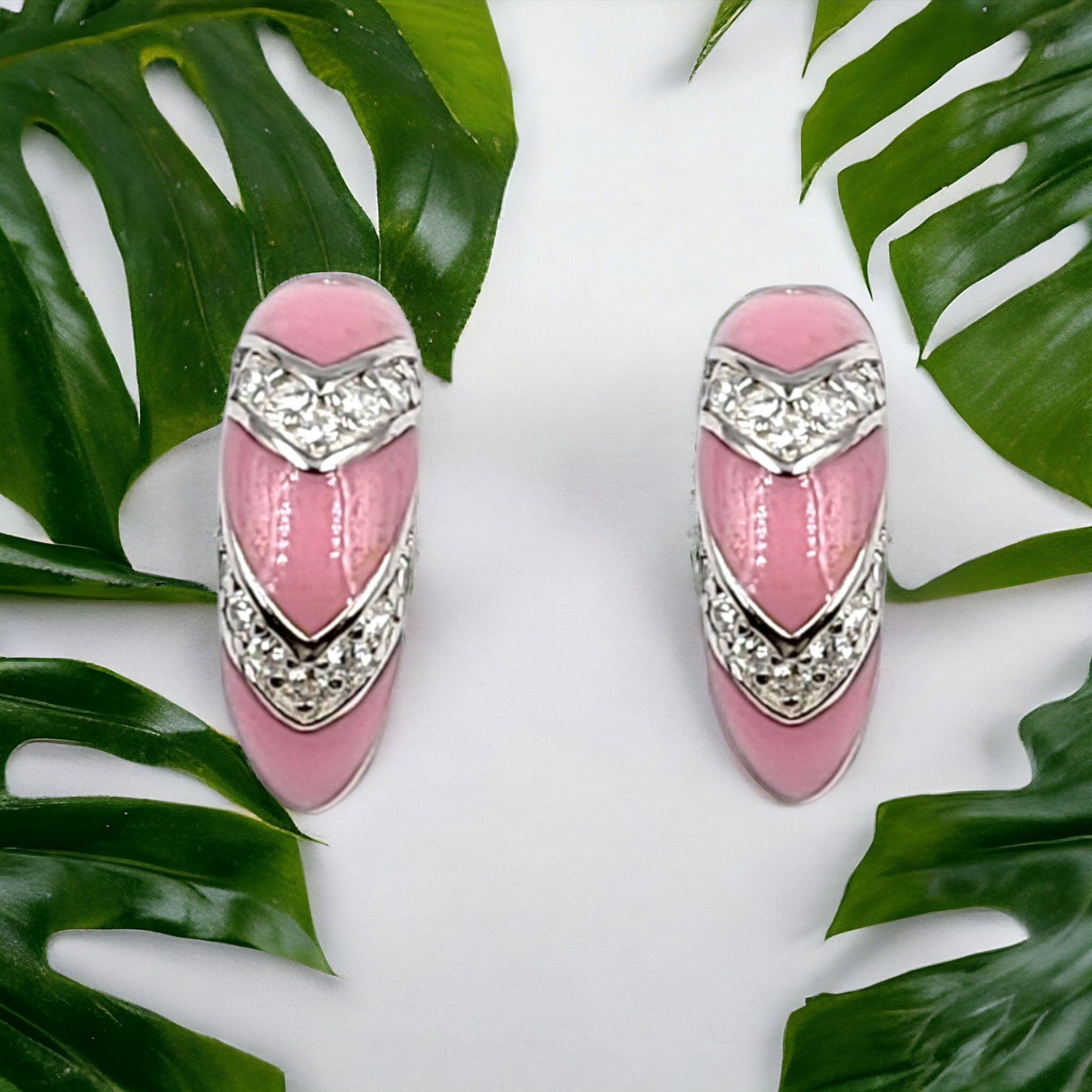 Quirky Enamel Hoops Strips CZ Chunky Bold Hoop Mini Art Deco Earrings Gift For Women 13x4 mm