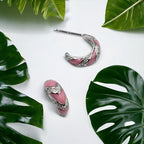 Quirky Enamel Hoops Strips CZ Chunky Bold Hoop Mini Art Deco Earrings Gift For Women 13x4 mm
