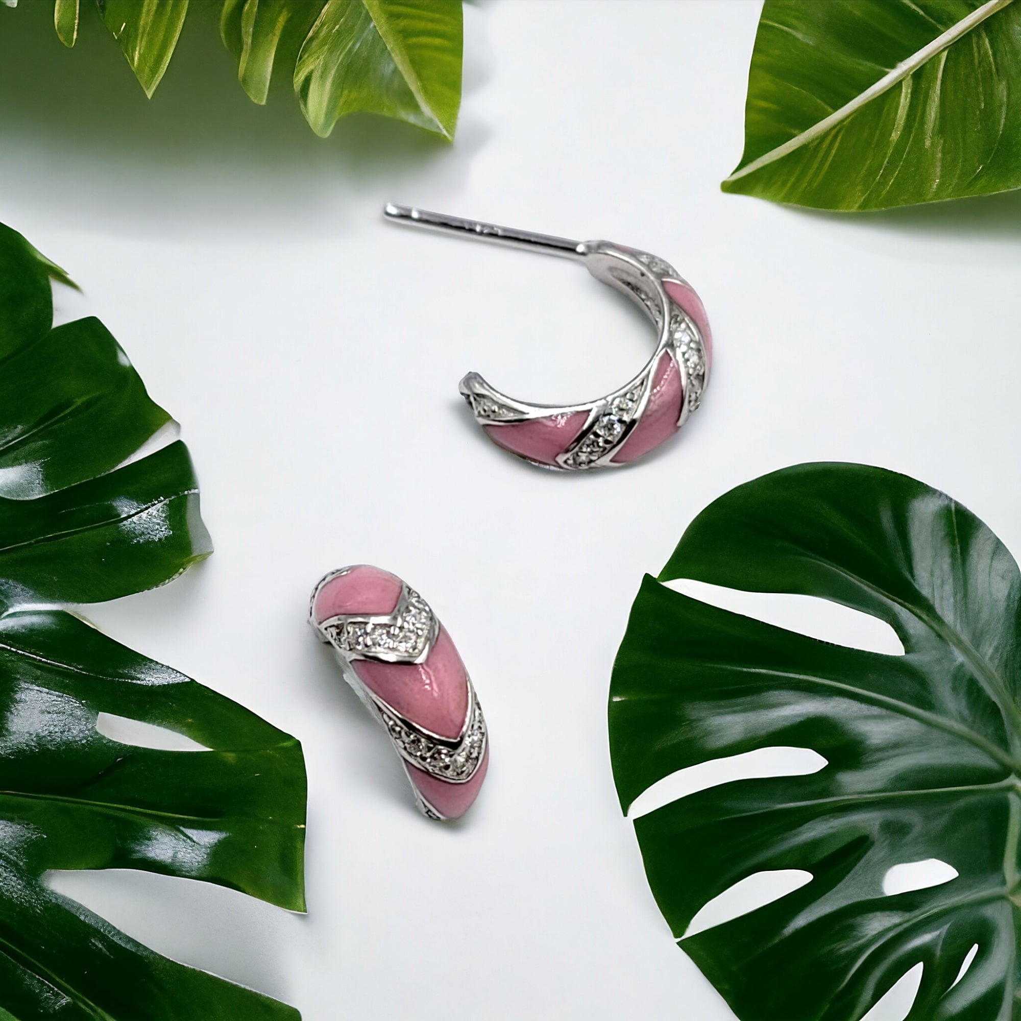 Quirky Enamel Hoops Strips CZ Chunky Bold Hoop Mini Art Deco Earrings Gift For Women 13x4 mm