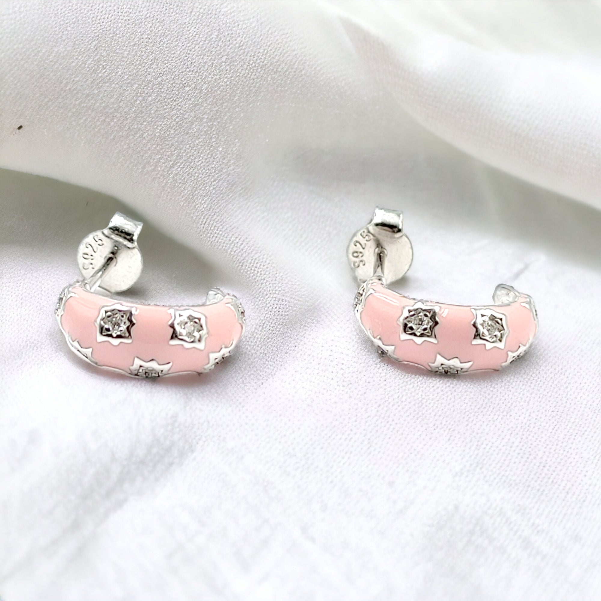 Thick Enamel Hoops Celestial Star CZ Chunky Bold Hoop Mini Art Deco Earrings Minimalist Handmade Gift For Women-13x4 mm