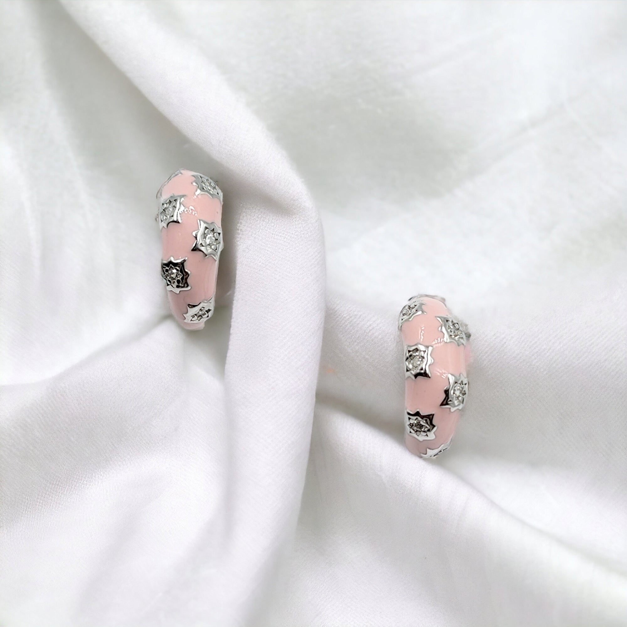 Thick Enamel Hoops Celestial Star CZ Chunky Bold Hoop Mini Art Deco Earrings Minimalist Handmade Gift For Women-13x4 mm