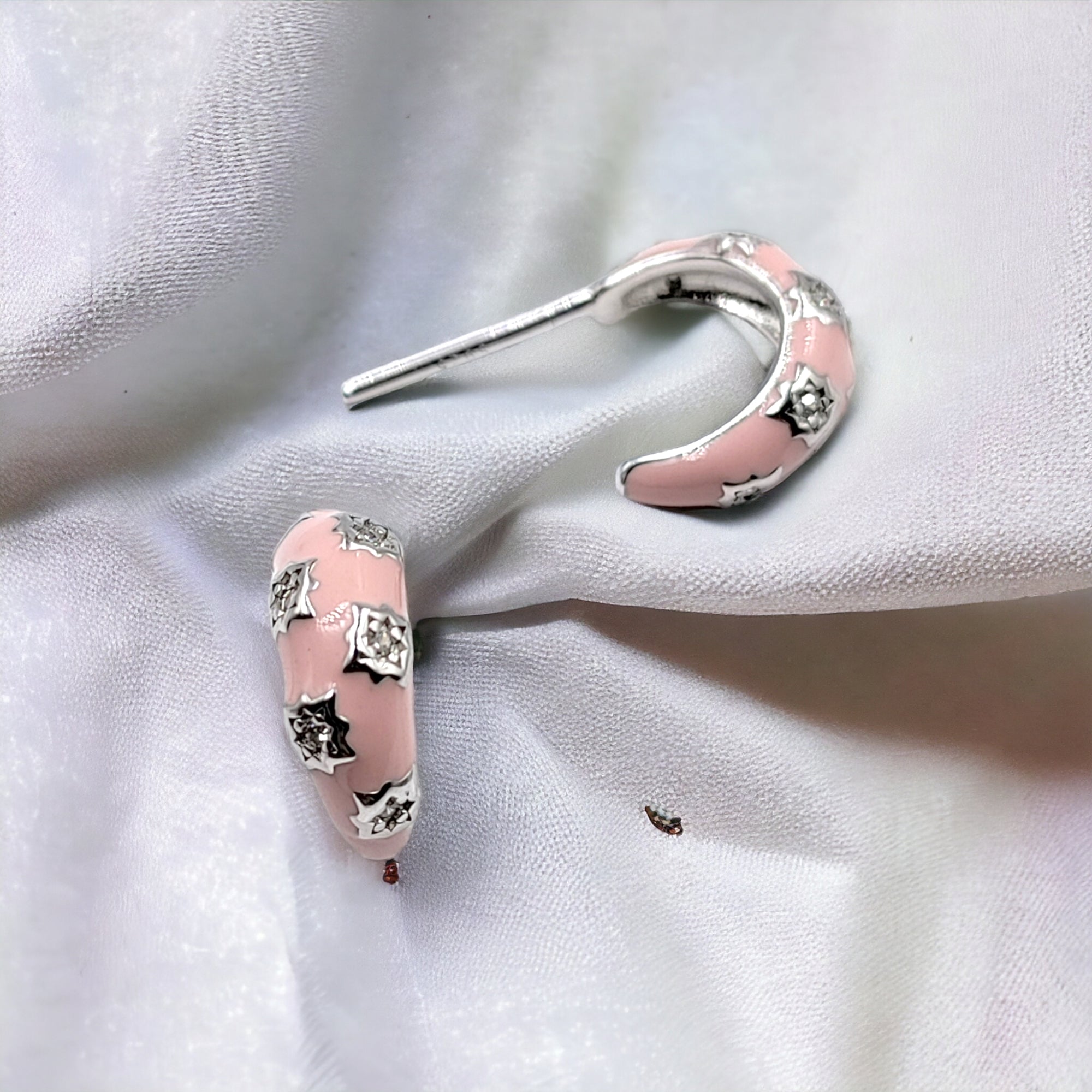 Thick Enamel Hoops Celestial Star CZ Chunky Bold Hoop Mini Art Deco Earrings Minimalist Handmade Gift For Women-13x4 mm
