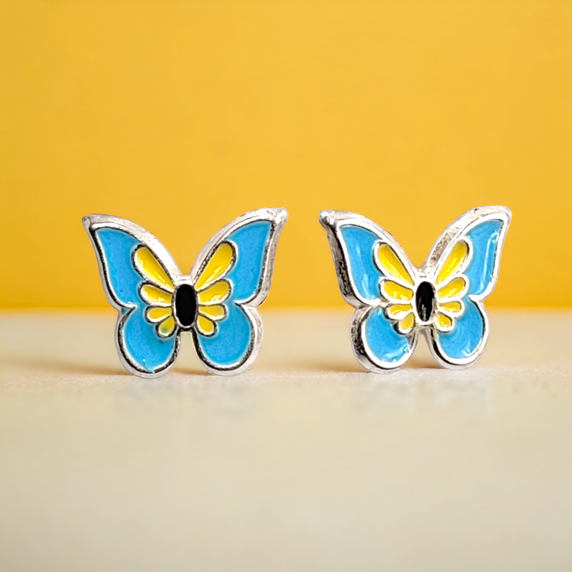 925 Sterling Silver Cute Butterfly Ear Studs Tiny Enamel Ear Studs Earring Minimalist Handmade Gift for Women