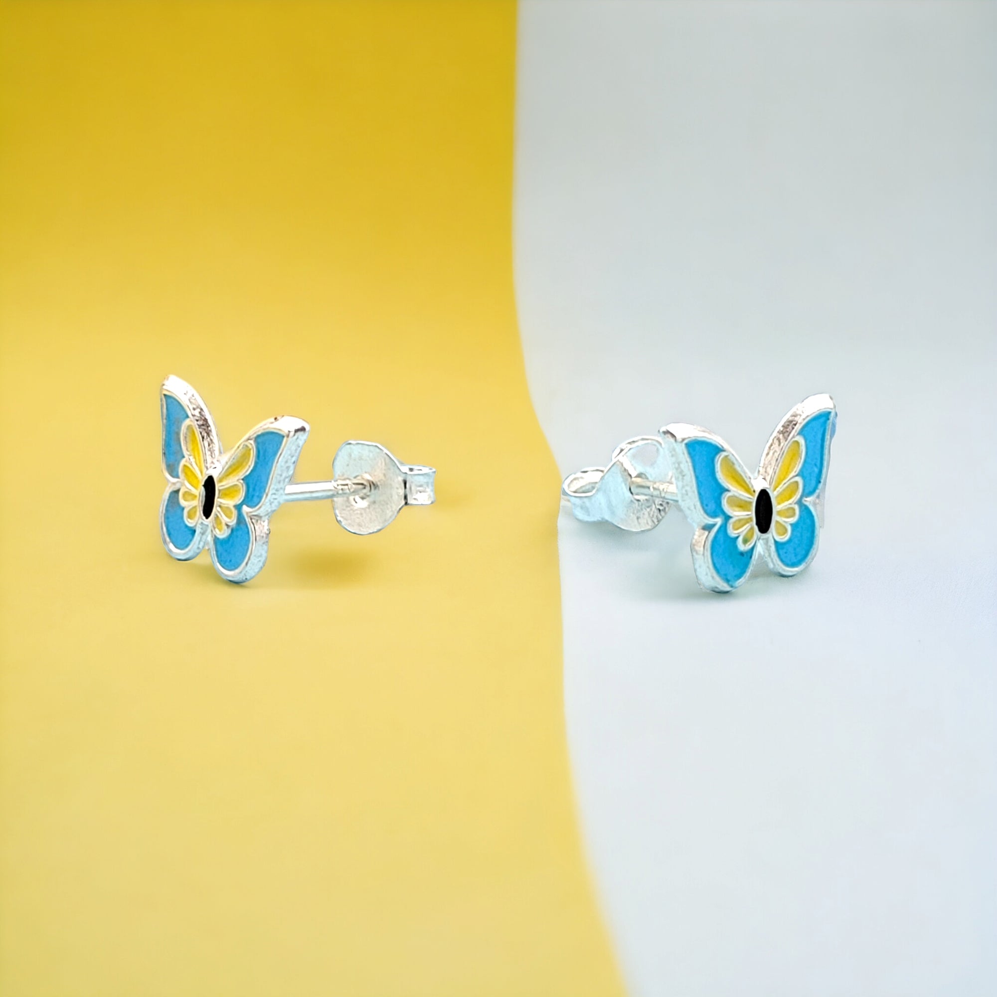 925 Sterling Silver Cute Butterfly Ear Studs Tiny Enamel Ear Studs Earring Minimalist Handmade Gift for Women