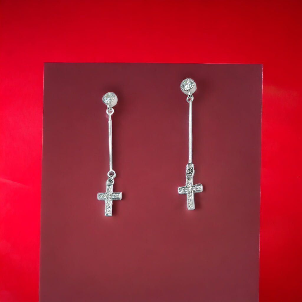 925 Sterling Silver Cross Earrings With CZ Stones Cubic Zirconia Art Minimalist Handmade Gift
