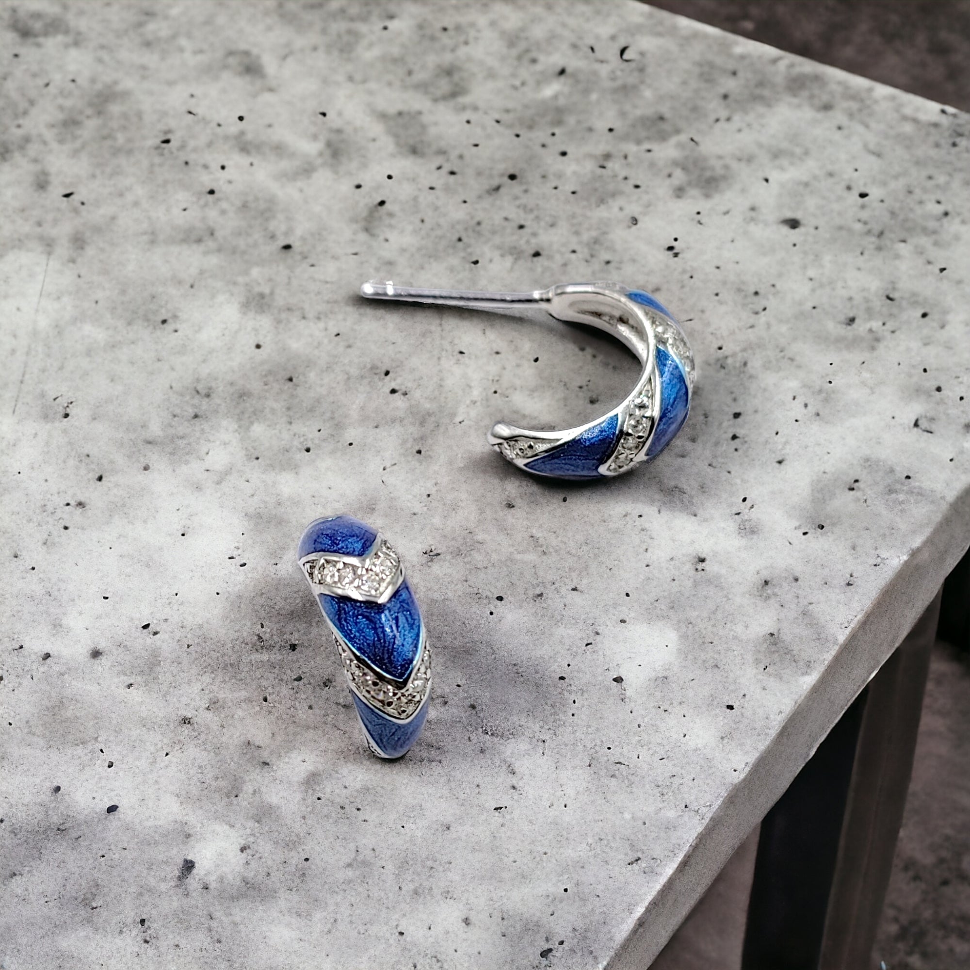 Quirky Enamel Hoops Strips CZ Chunky Bold Hoop Mini Art Deco Earrings Gift For Women 13x4 mm