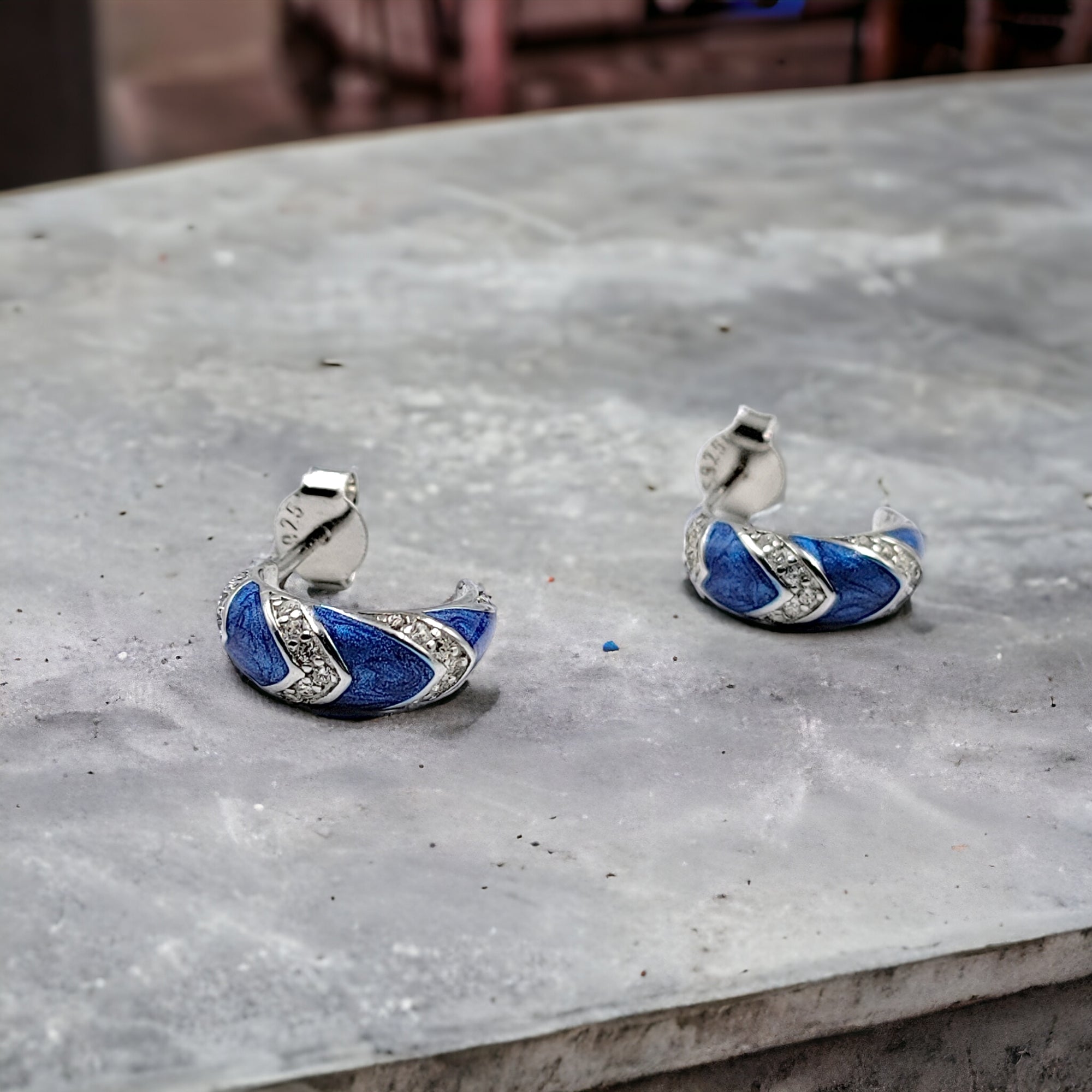 Quirky Enamel Hoops Strips CZ Chunky Bold Hoop Mini Art Deco Earrings 13x4 mm