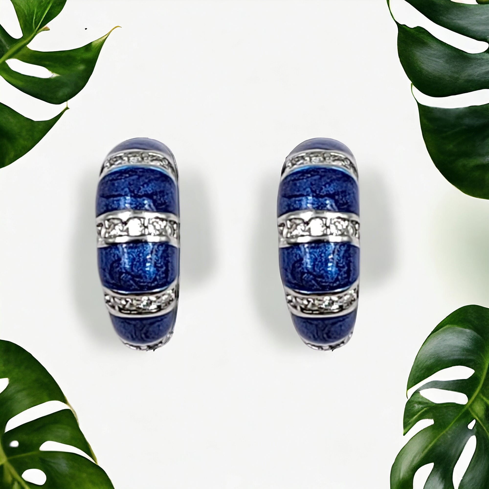 Quirky Enamel Hoops Strips CZ Chunky Bold Hoop Earrings Minimalist Handmade Gift For Women-13x4 mm