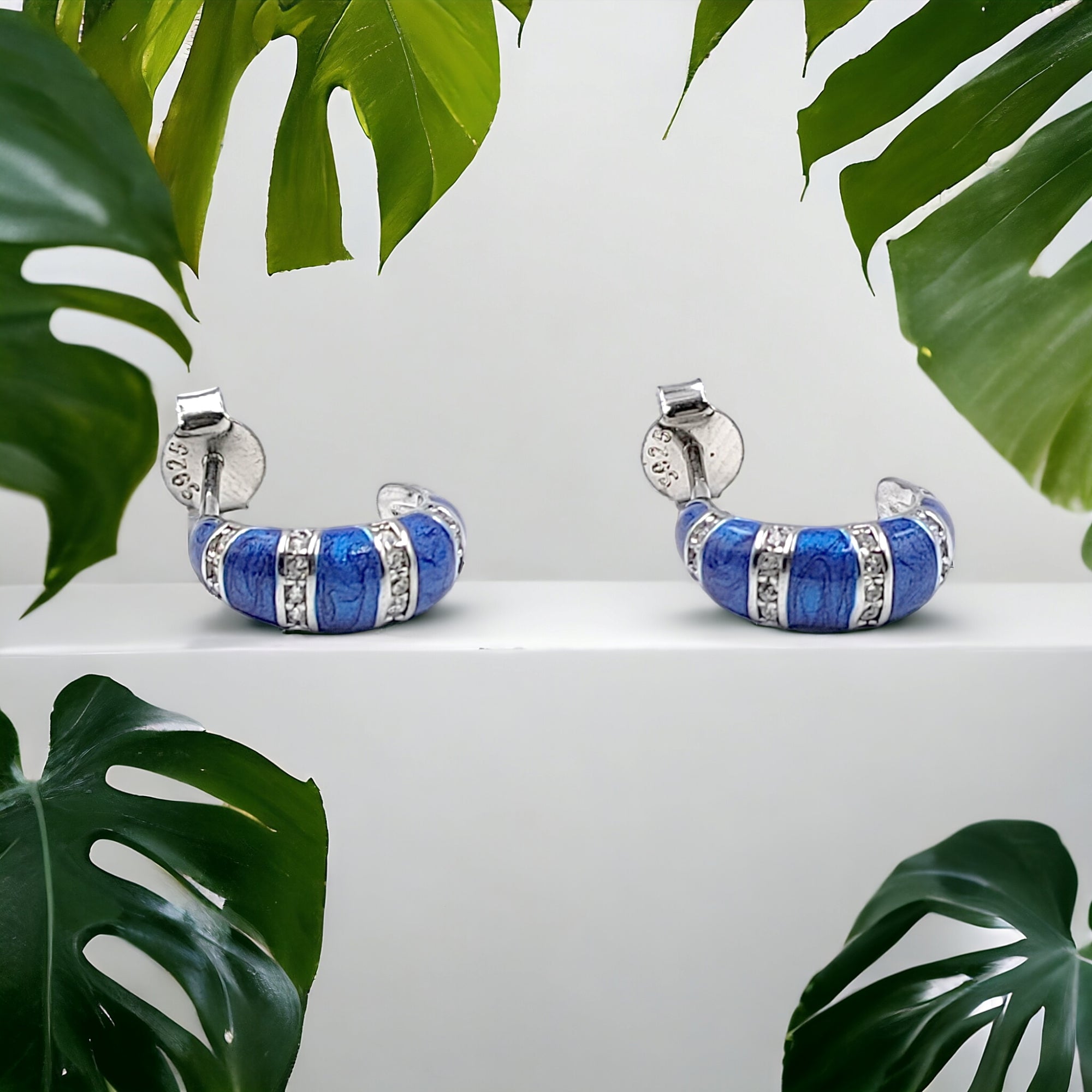 Quirky Enamel Hoops Strips CZ Chunky Bold Hoop Earrings Minimalist Handmade Gift For Women-13x4 mm