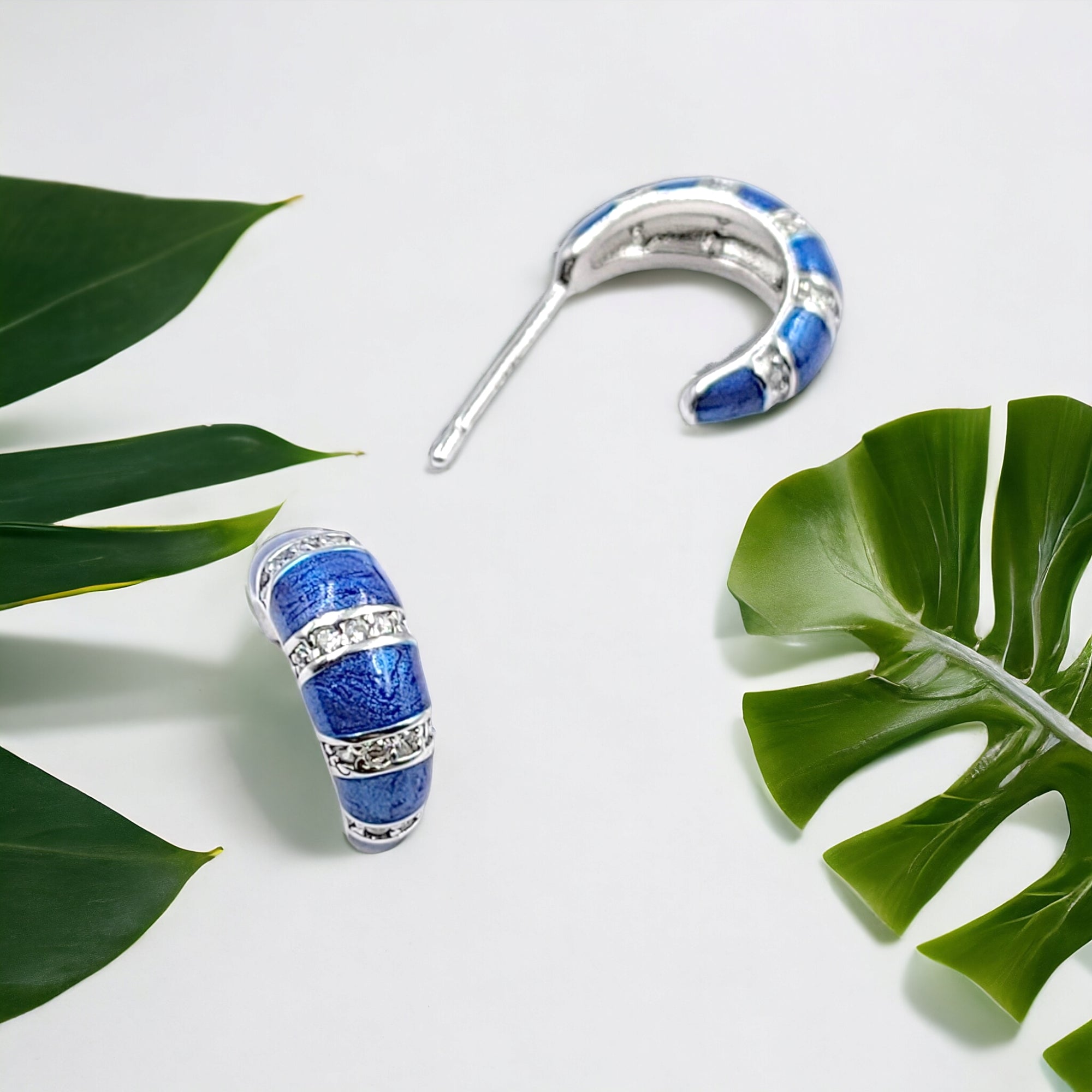 Quirky Enamel Hoops Strips CZ Chunky Bold Hoop Earrings Minimalist Handmade Gift For Women-13x4 mm