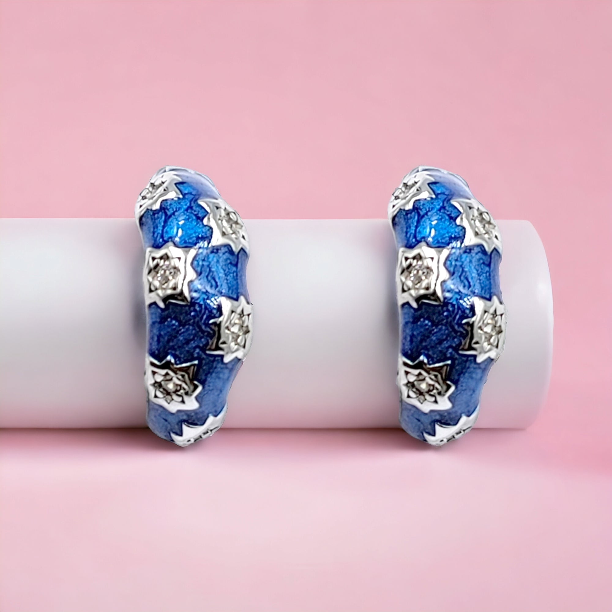 Thick Enamel Hoops Celestial Star CZ Chunky Bold Hoop Mini Art Deco Earrings Minimalist Handmade Gift For Women-13x4 mm