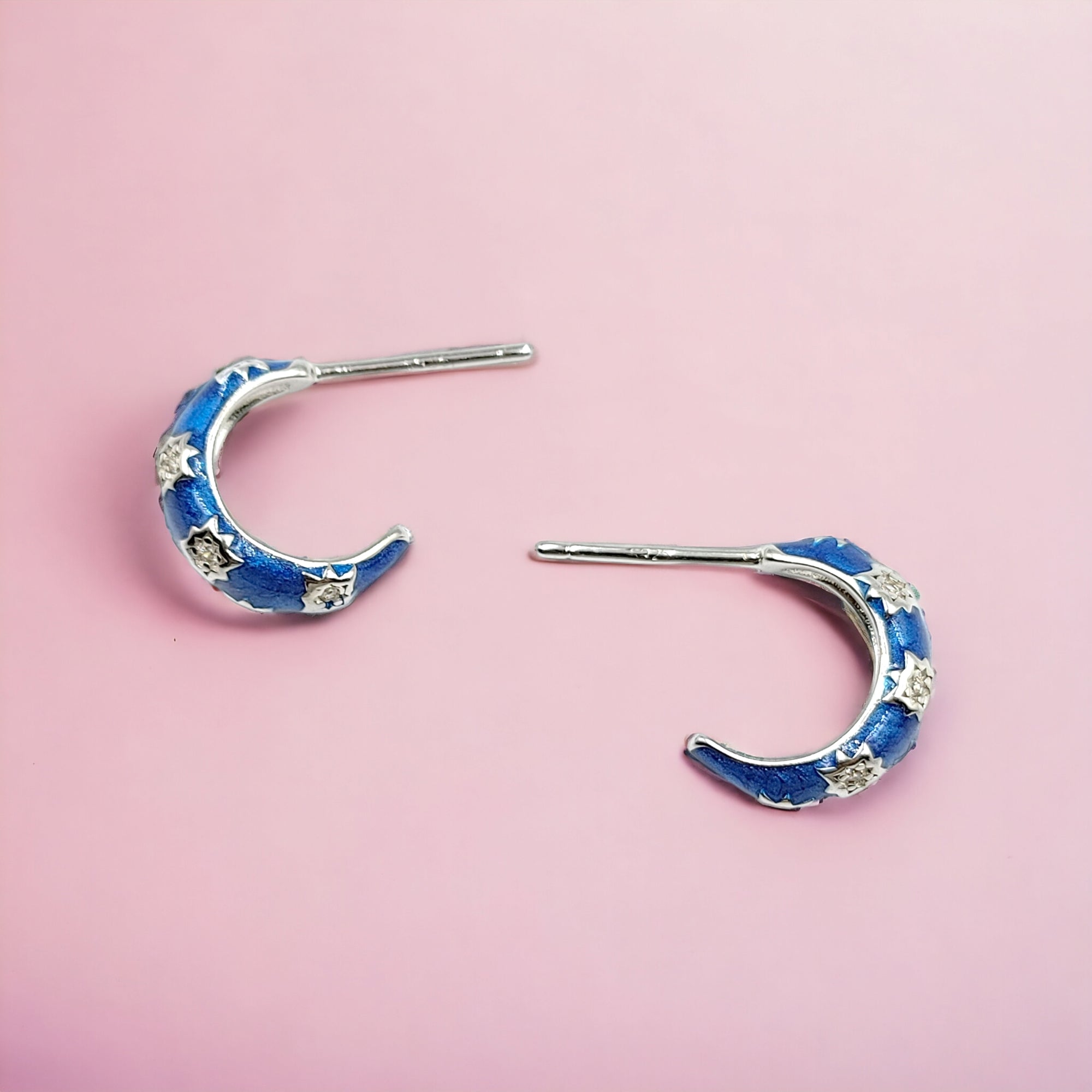 Thick Enamel Hoops Celestial Star CZ Chunky Bold Hoop Mini Art Deco Earrings 13x4 mm