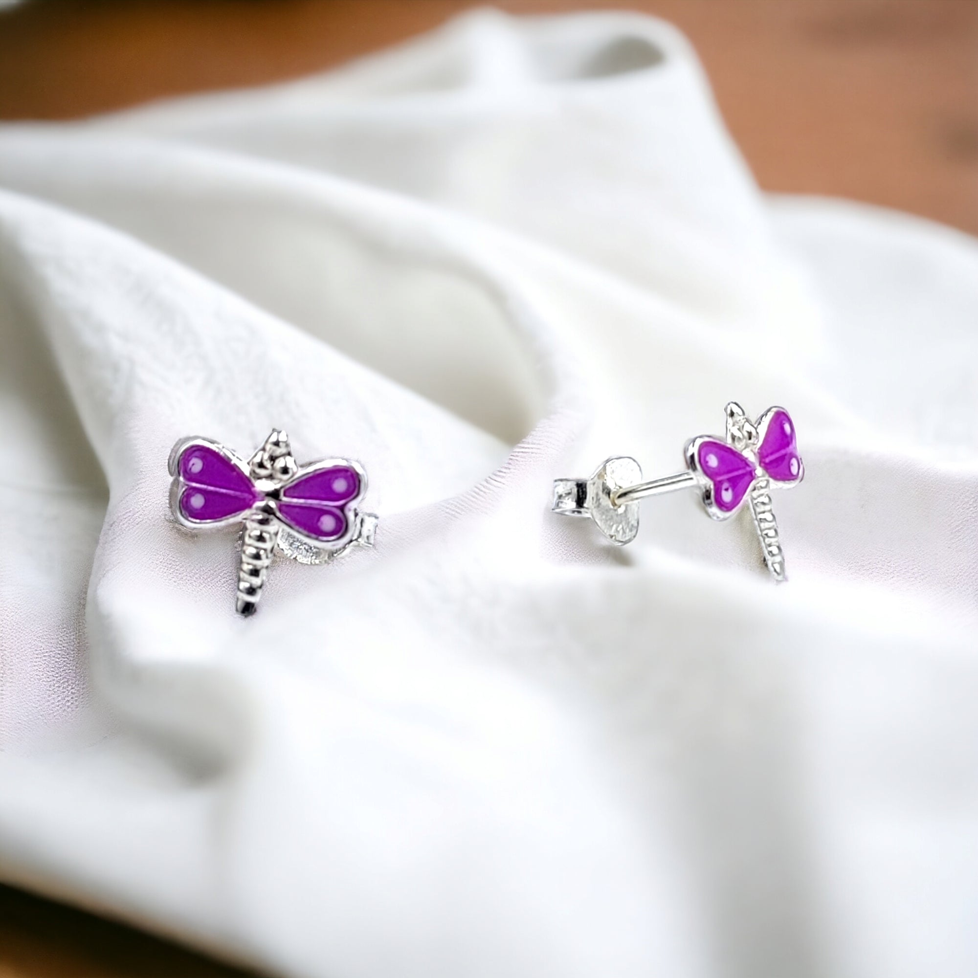 925 Sterling Silver Cute Bees Ear Studs Tiny Insects Earrings Enamel Cartilage Gift - 8x10 mm