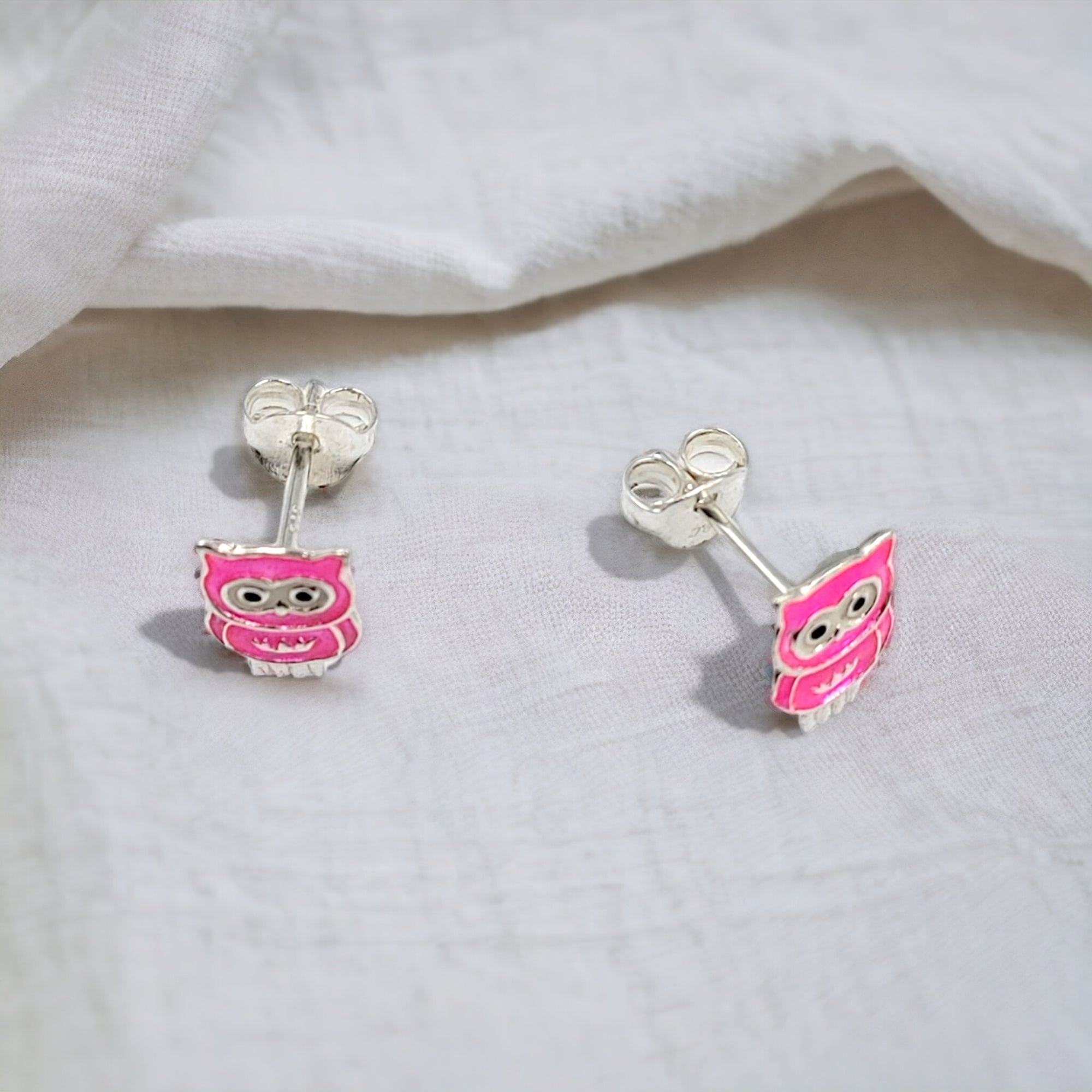 925 Sterling Silver Cute Owl Ear Studs Tiny Bird Earrings Handmade Gift For Girls- 9x6 mm