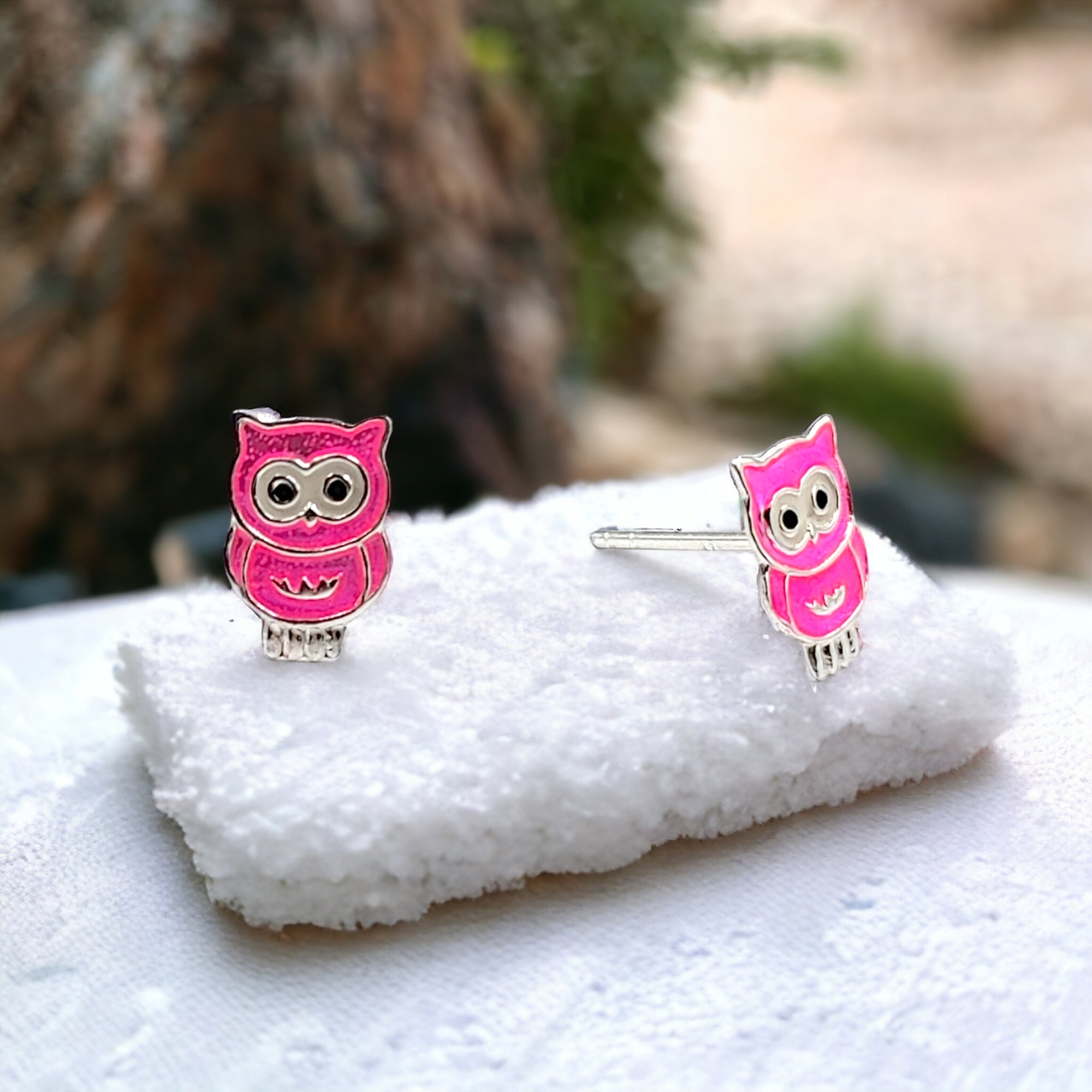 925 Sterling Silver Cute Owl Ear Studs Tiny Bird Earrings Handmade Gift For Girls- 9x6 mm