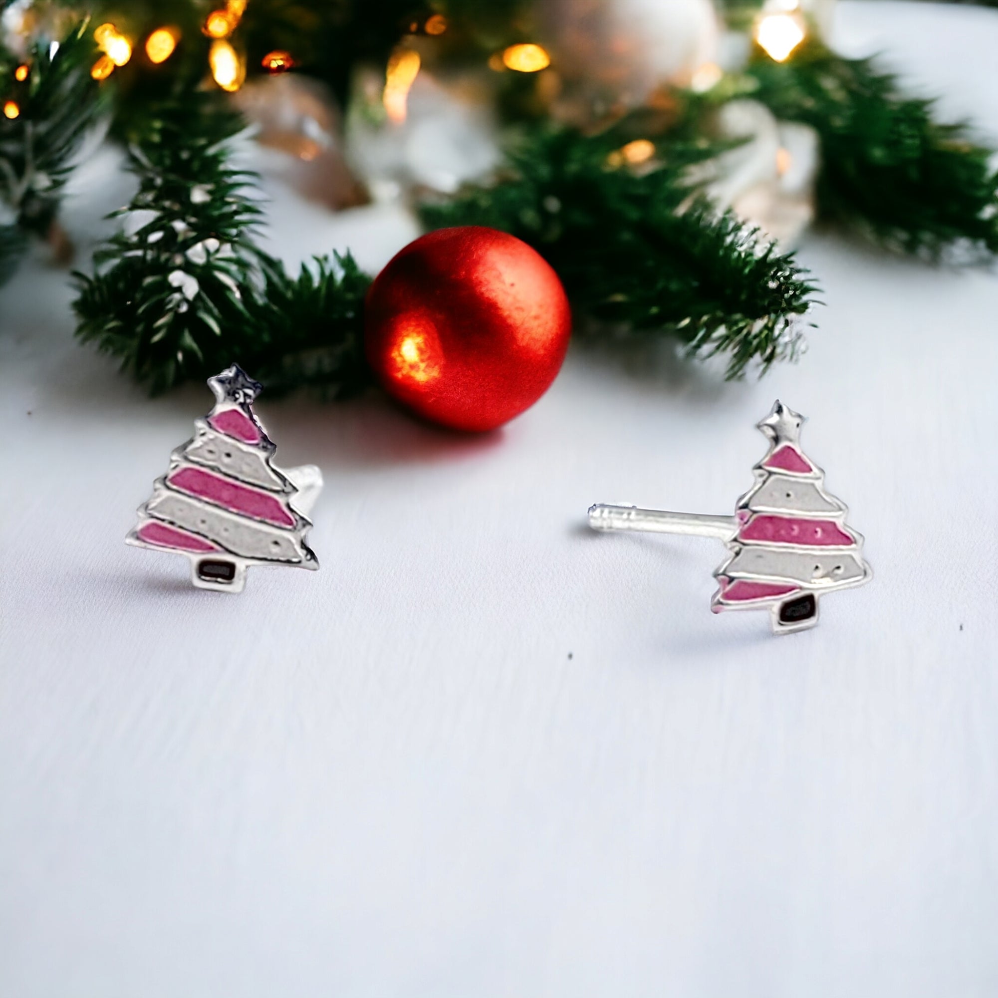 925 Sterling Silver Cute Tree Ear Studs Enamel Cartilage Ear Studs Earrings Handmade Gift - 8x6 mm