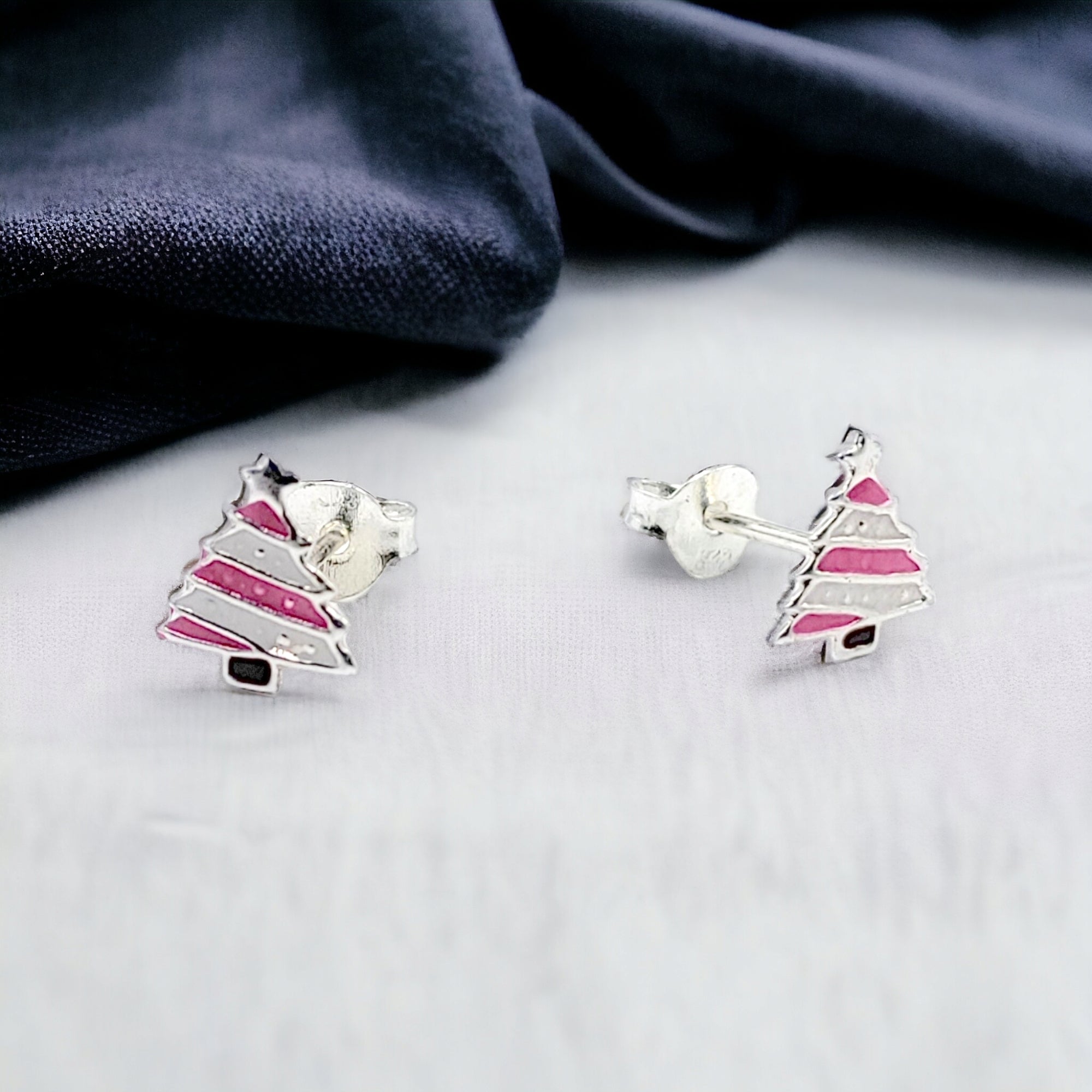 925 Sterling Silver Cute Tree Ear Studs Enamel Cartilage Ear Studs Earrings Handmade Gift - 8x6 mm