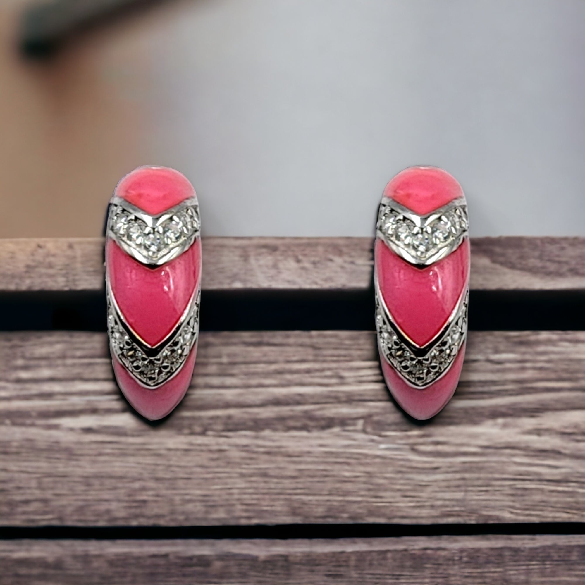 Quirky Enamel Hoops Strips CZ Chunky Bold Hoop Mini Art Deco Earrings Gift For Women 13x4 mm