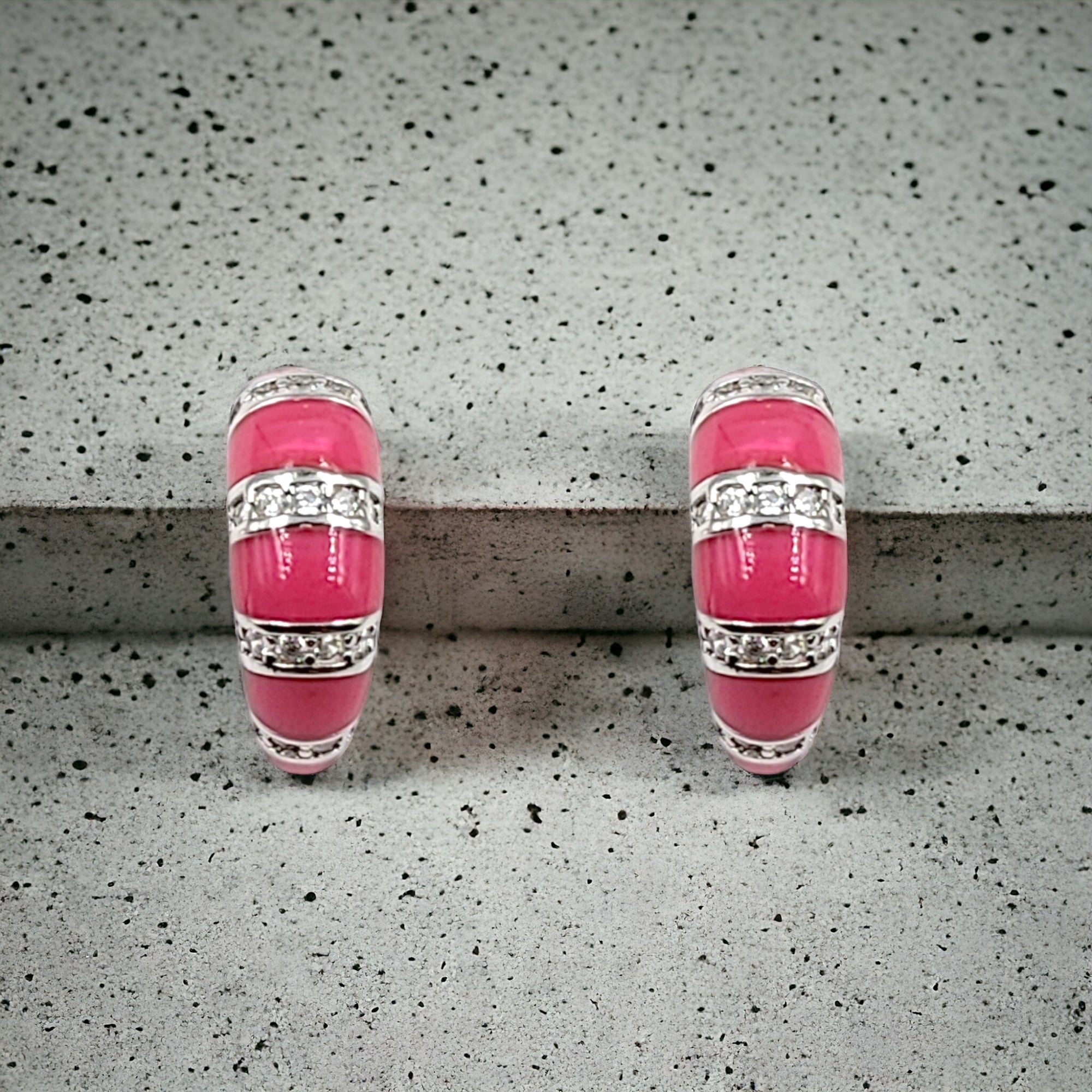 Quirky Enamel Hoops Strips CZ Chunky Bold Hoop Earrings Minimalist Handmade Gift For Women-13x4 mm