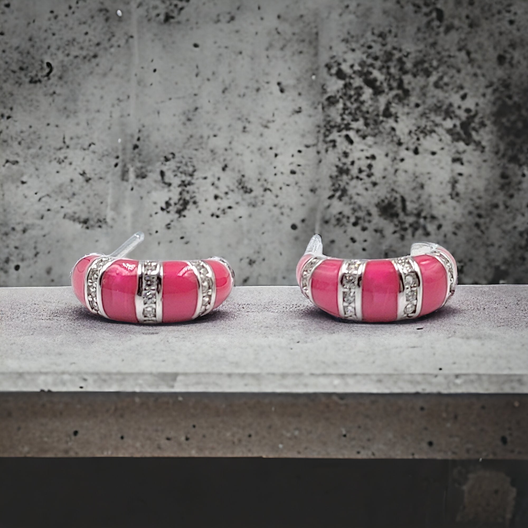 Quirky Enamel Hoops Strips CZ Chunky Bold Hoop Earrings Minimalist Handmade Gift For Women-13x4 mm