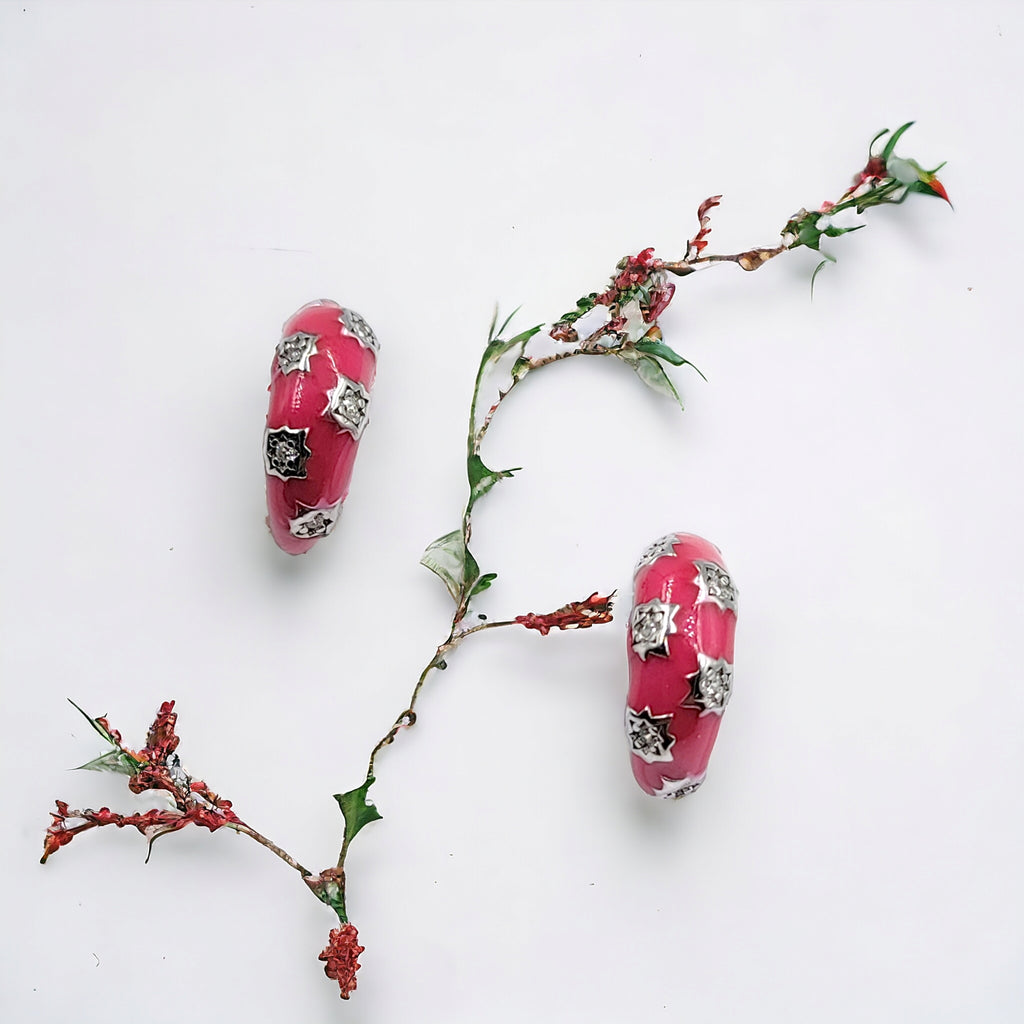 Thick Enamel Hoops Celestial Star CZ Chunky Bold Hoop Mini Art Deco Earrings 13x4 mm