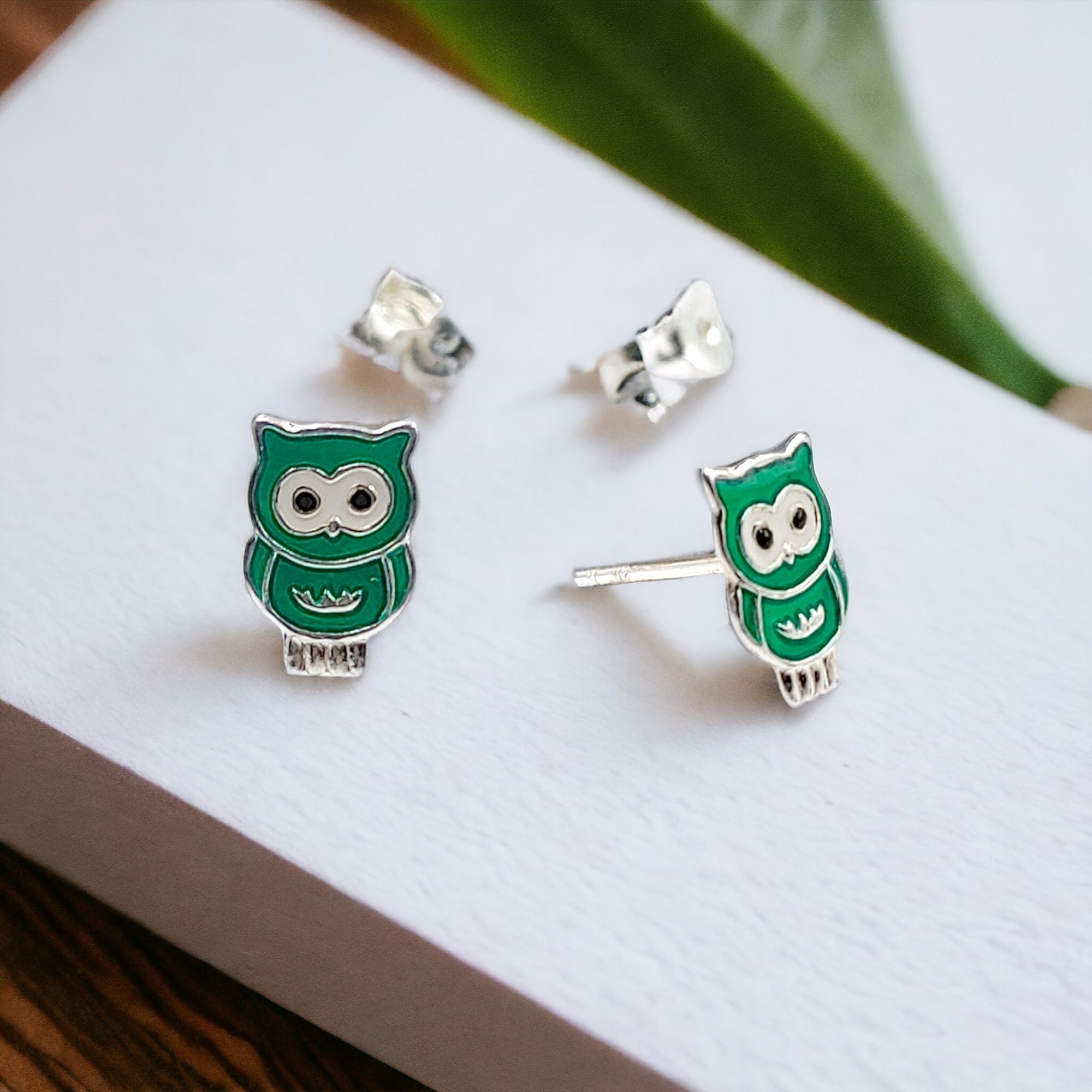 925 Sterling Silver Cute Owl Ear Studs Tiny Bird Earrings Handmade Gift For Girls- 9x6 mm
