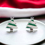 925 Sterling Silver Cute Tree Ear Studs Enamel Cartilage Ear Studs Earrings Handmade Gift - 8x6 mm