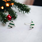 925 Sterling Silver Cute Tree Ear Studs Enamel Cartilage Ear Studs Earrings Handmade Gift - 8x6 mm