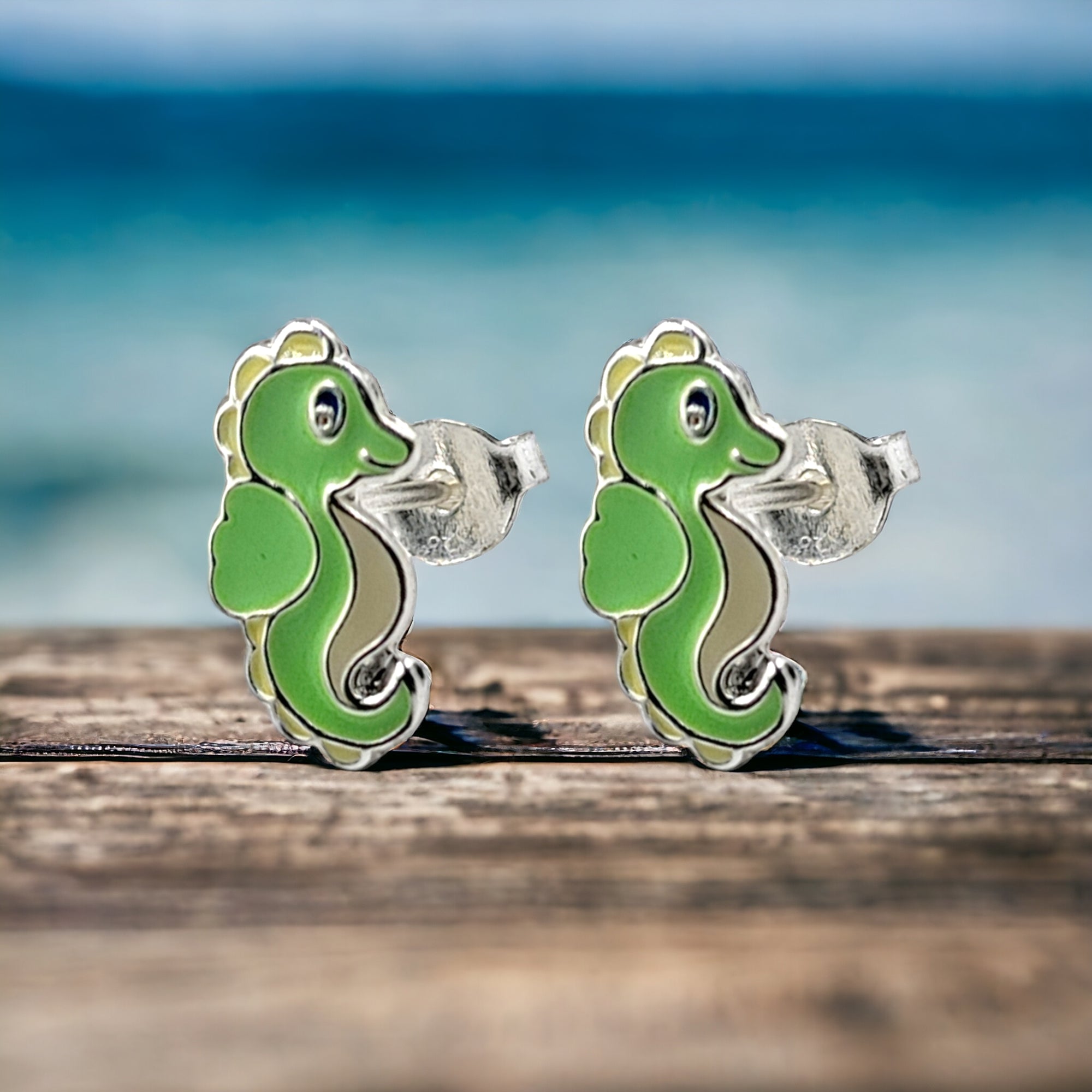 925 Sterling Silver Seahorse Ear Studs Tiny Ocean animal Earrings Minimalist Handmade Gift - 11x6 mm