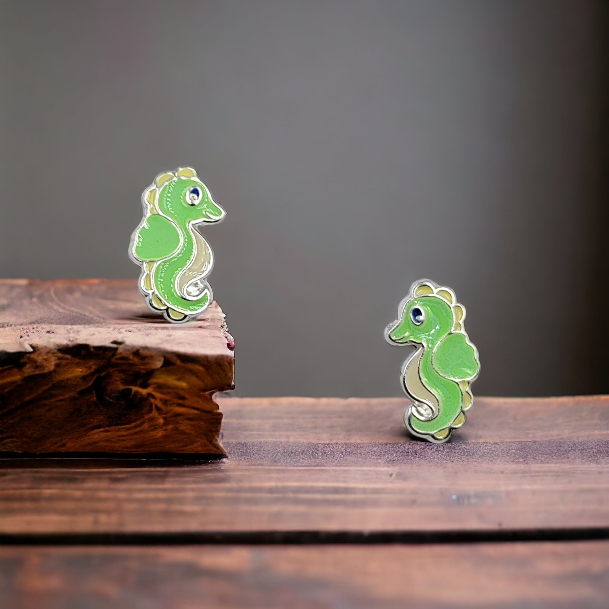 925 Sterling Silver Seahorse Ear Studs Tiny Ocean animal Earrings Minimalist Handmade Gift - 11x6 mm