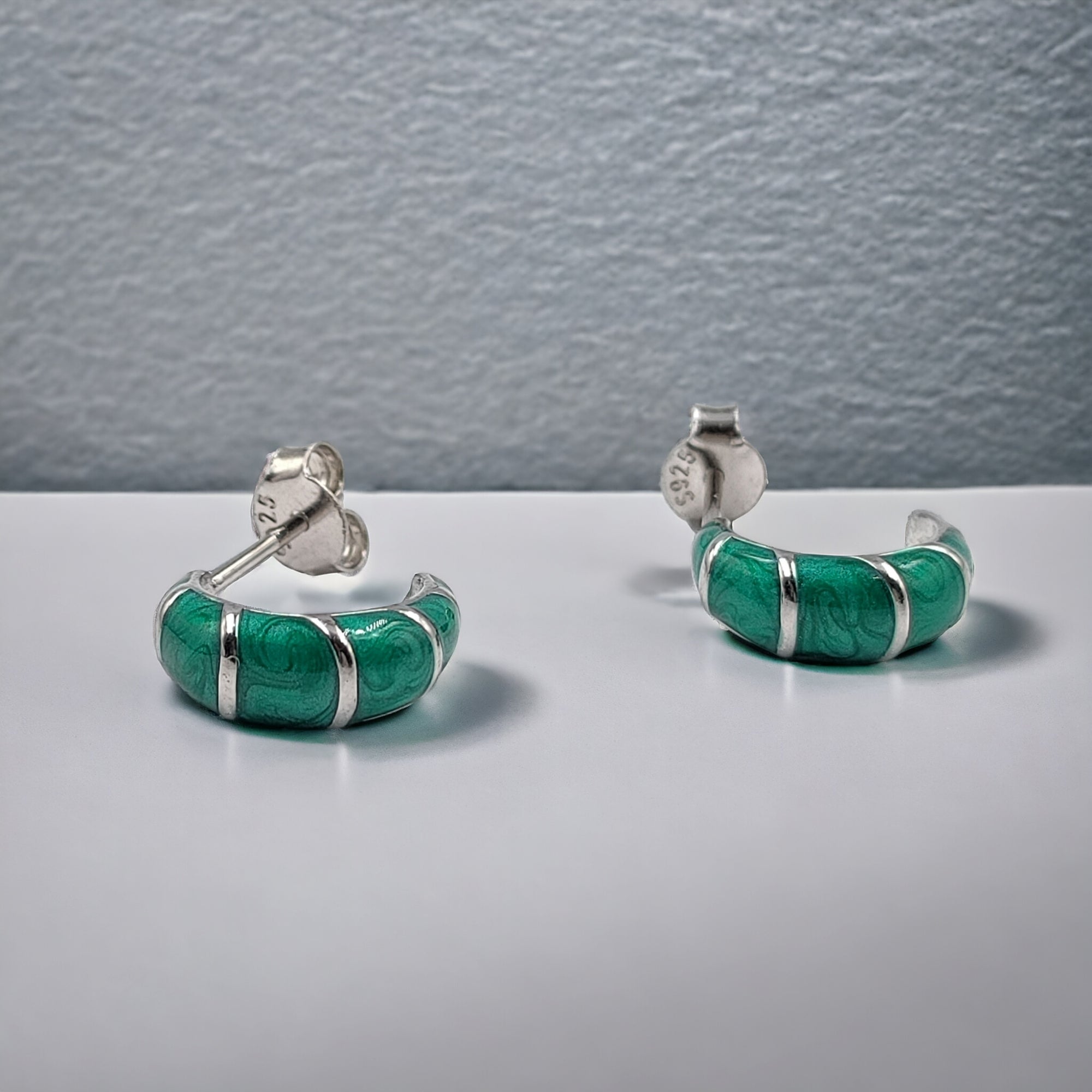 Pretty Enamel Hoops Strips CZ Chunky Bold Hoop Everyday Wear Earring  13x4 mm