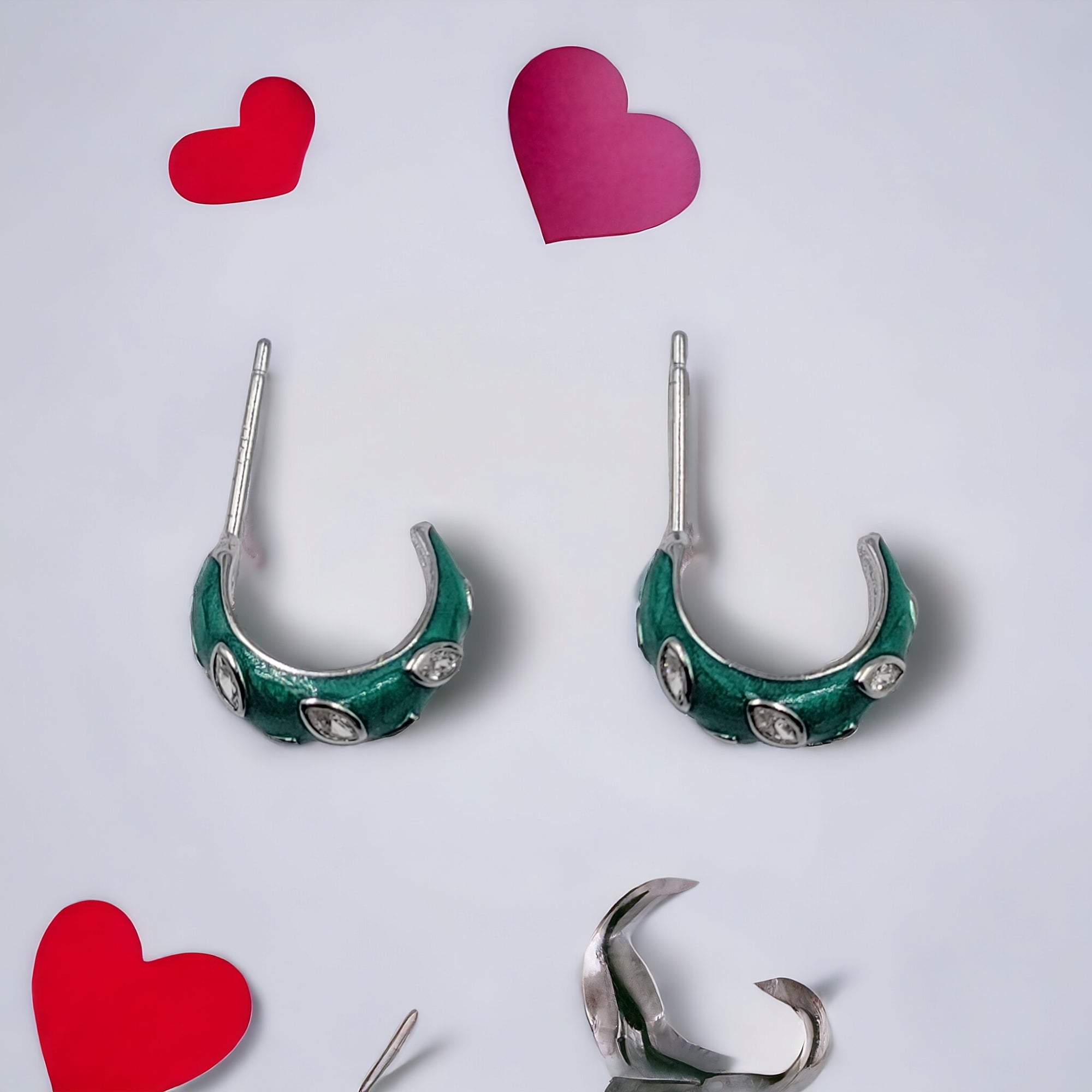 Quirky Enamel Hoops Petal CZ Chunky Bold Hoop Earrings Handmade Gift Gift For Women-13x4 mm