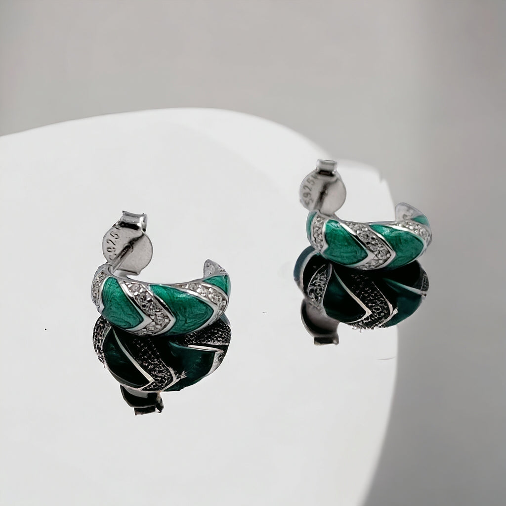 Quirky Enamel Hoops Strips CZ Chunky Bold Hoop Mini Art Deco Earrings Gift For Women 13x4 mm