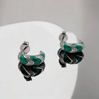 Quirky Enamel Hoops Strips CZ Chunky Bold Hoop Mini Art Deco Earrings Gift For Women 13x4 mm