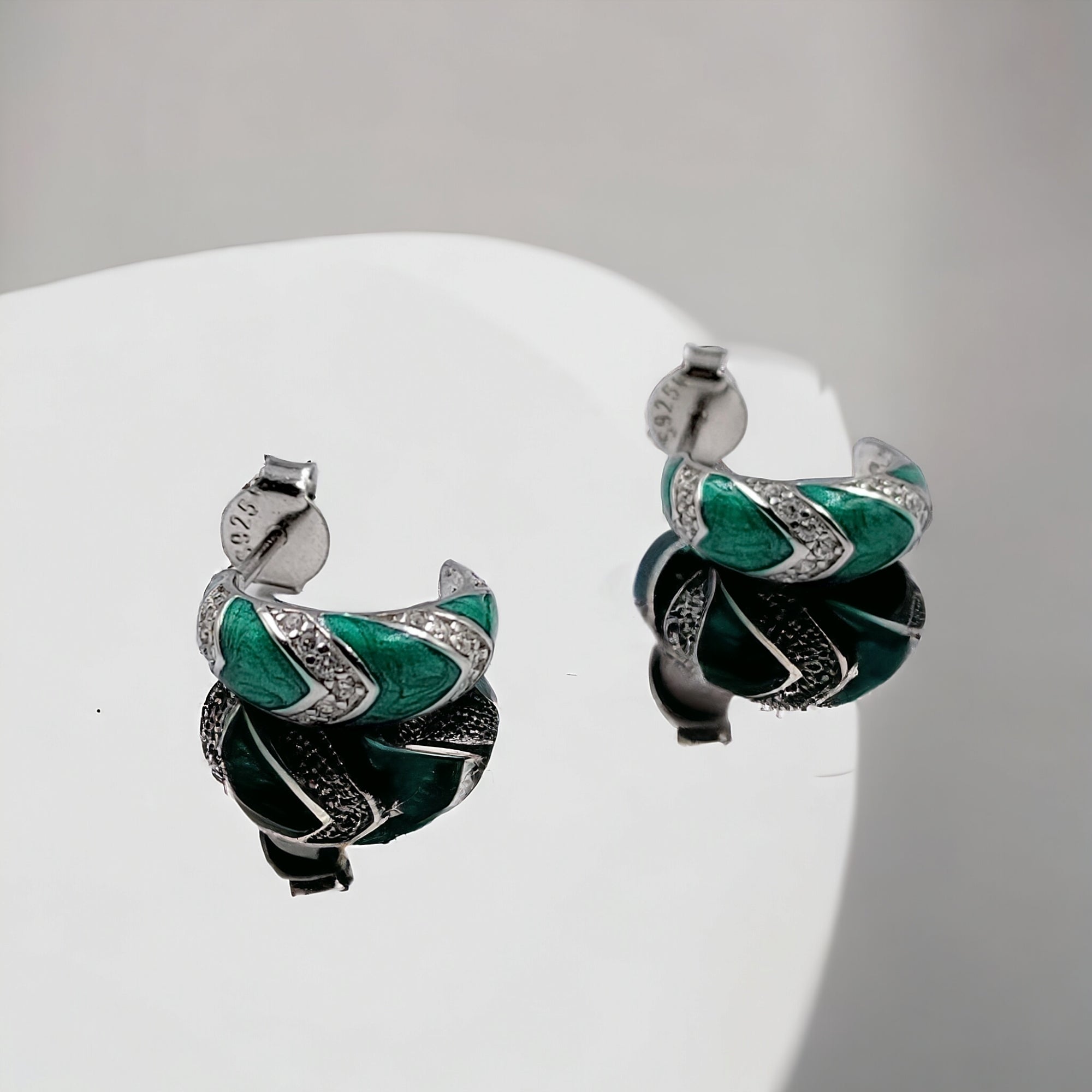 Quirky Enamel Hoops Strips CZ Chunky Bold Hoop Mini Art Deco Earrings 13x4 mm