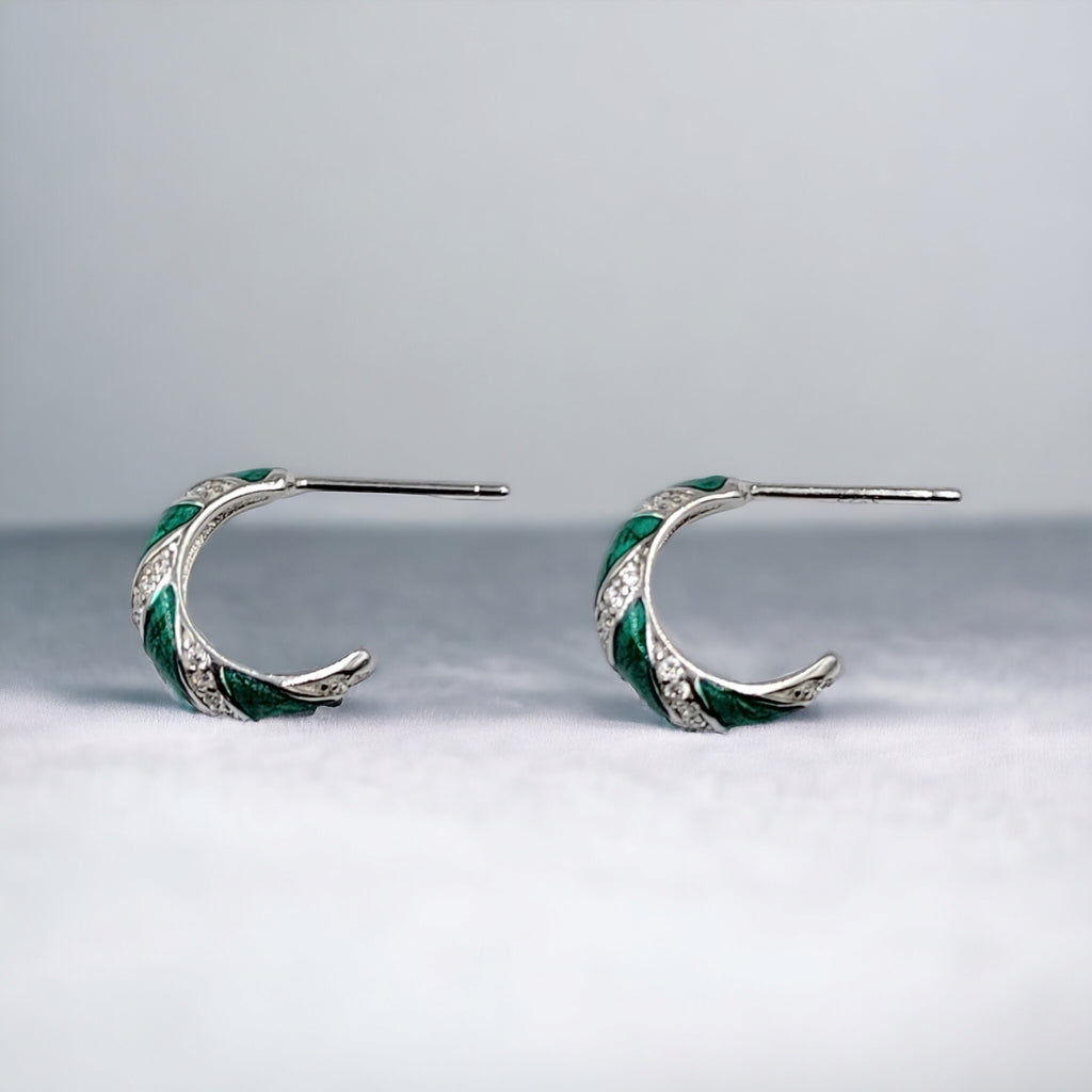 Quirky Enamel Hoops Strips CZ Chunky Bold Hoop Mini Art Deco Earrings Gift For Women 13x4 mm