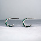 Quirky Enamel Hoops Strips CZ Chunky Bold Hoop Mini Art Deco Earrings Gift For Women 13x4 mm