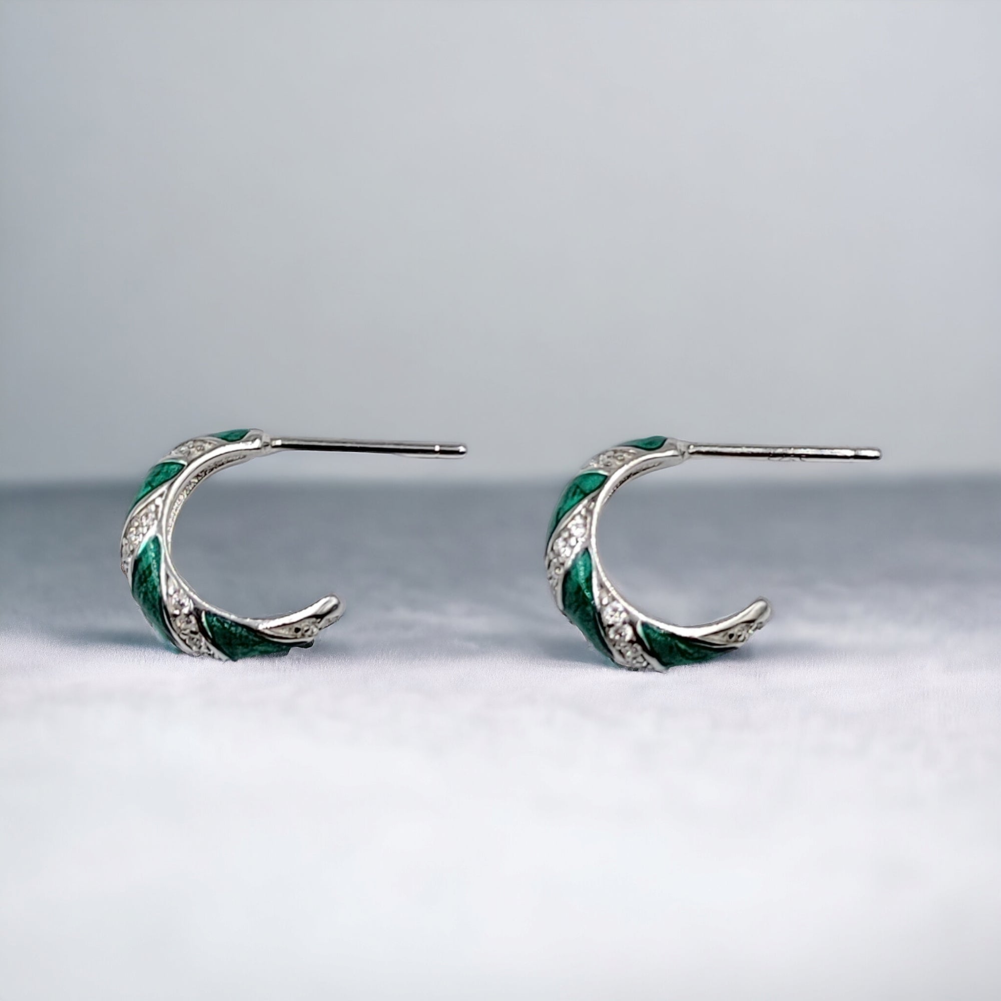 Quirky Enamel Hoops Strips CZ Chunky Bold Hoop Mini Art Deco Earrings 13x4 mm